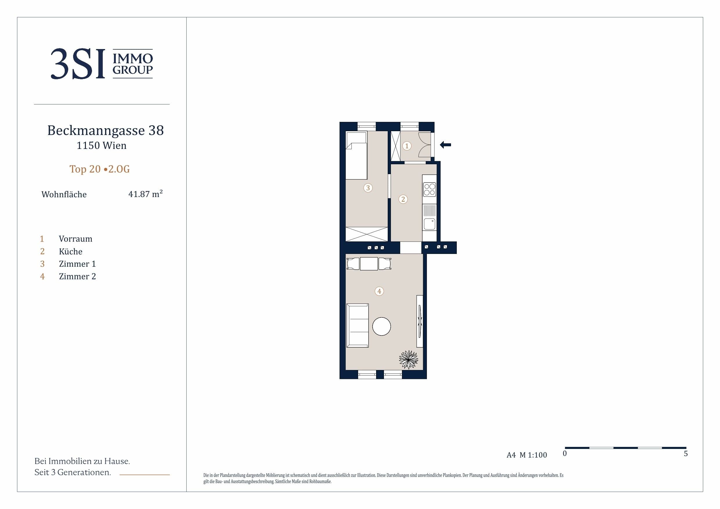 Grundriss Top 20 — Beckmanngasse 38 — 2 Zimmer — 41,9 m² — 2nd floor