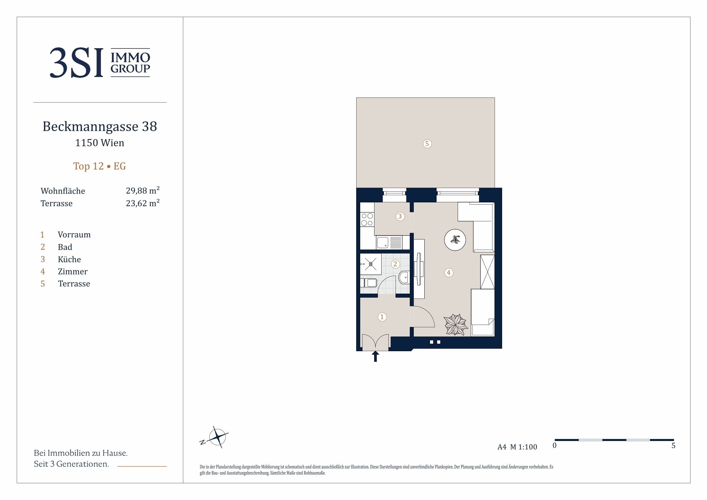 Grundriss Top 12 — Beckmanngasse 38 — 1 Zimmer — 29,9 m² — Ground floor