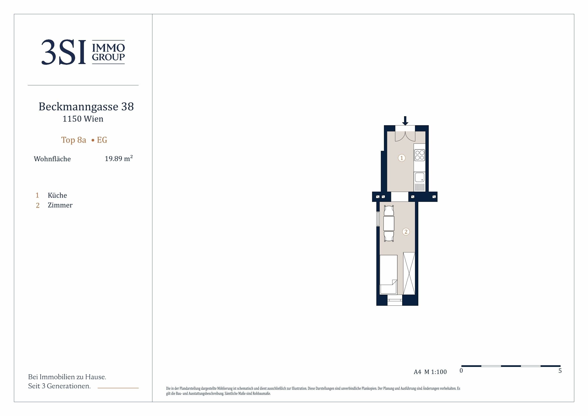 Grundriss Top 8a — Beckmanngasse 38 — 1 Zimmer — 19,9 m² — Ground floor