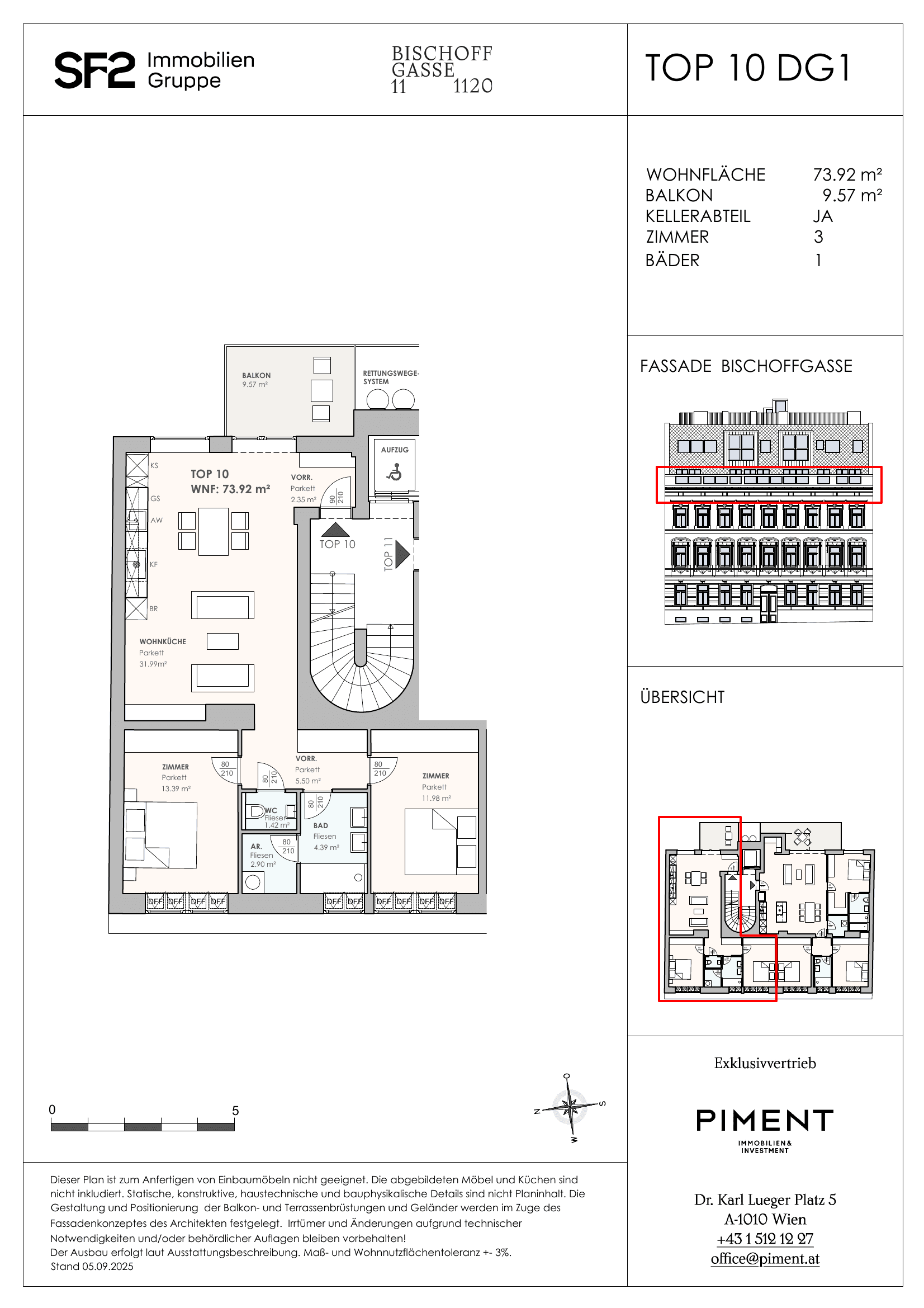 Grundriss 10 — Bischoffgasse 11 — 3 Zimmer — 73,9 m² — 1st attic floor