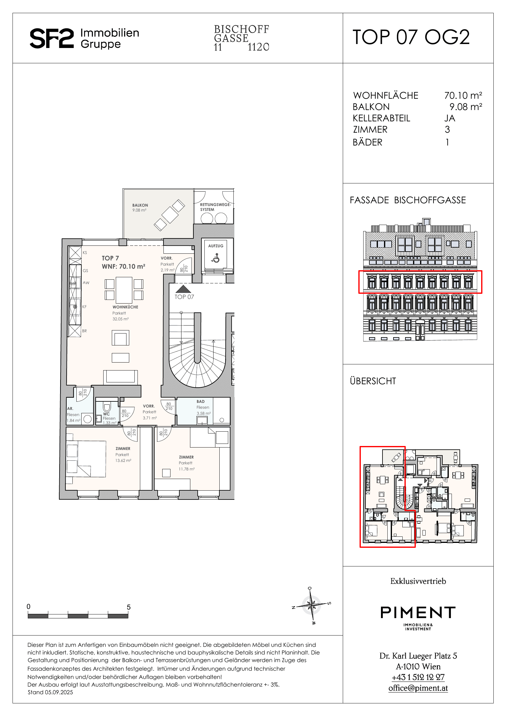 Grundriss 7 — Bischoffgasse 11 — 3 Zimmer — 70,1 m² — 2nd floor