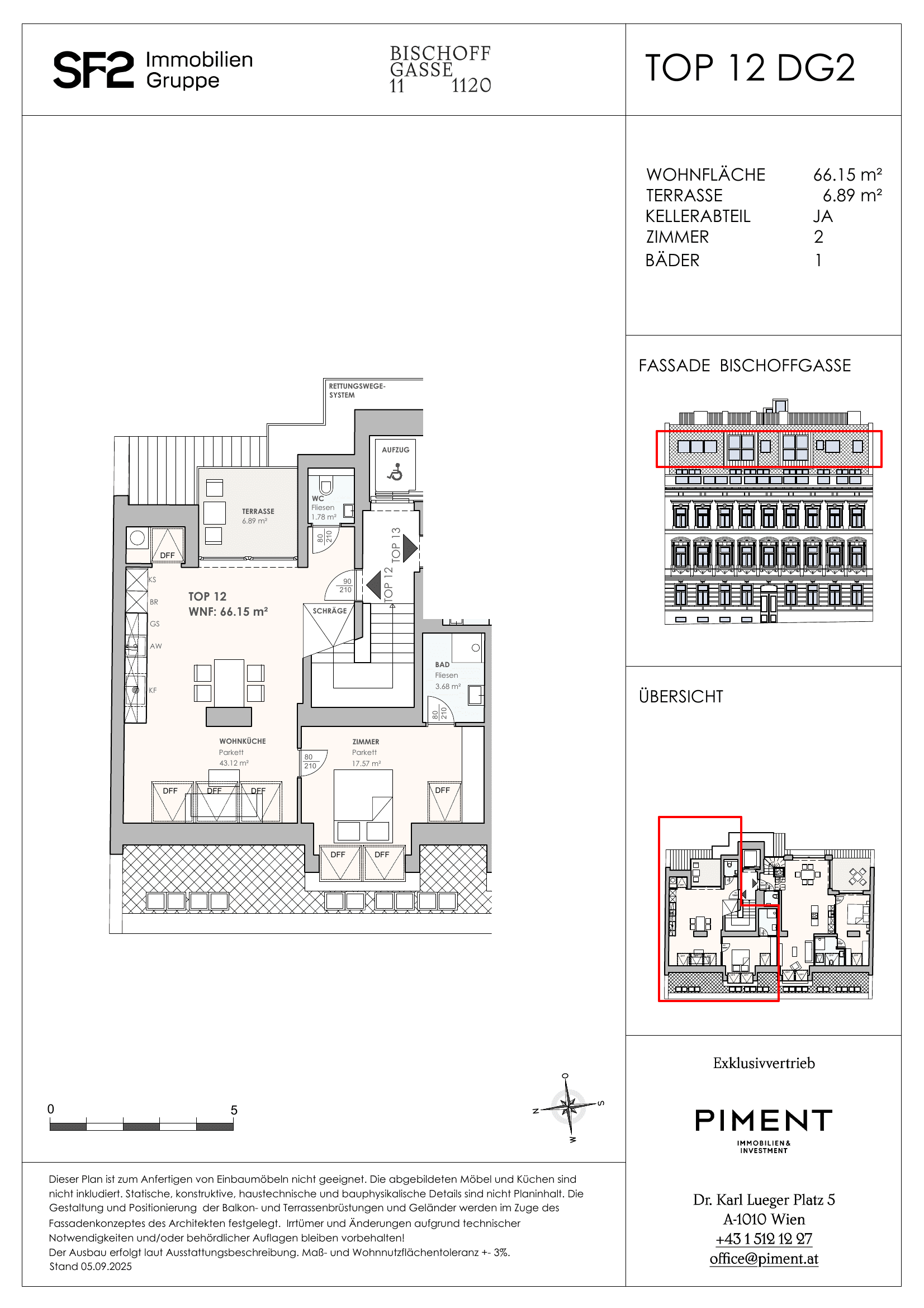 Grundriss 12 — Bischoffgasse 11 — 2 Zimmer — 66,2 m² — 2nd attic floor
