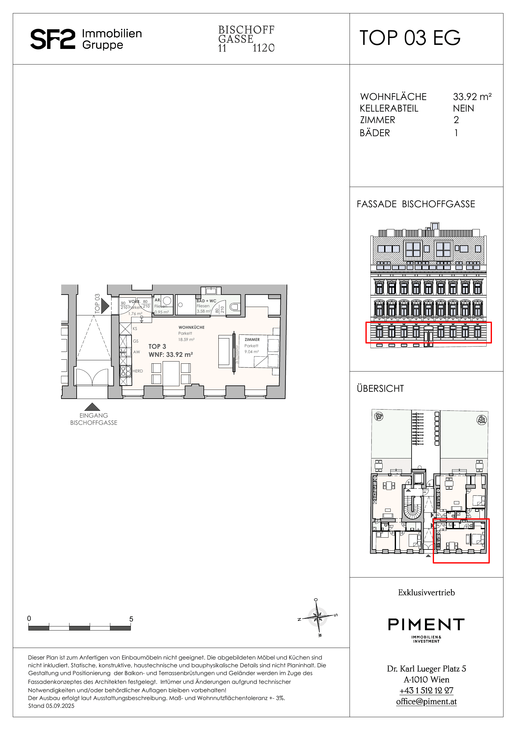 Grundriss 3 — Bischoffgasse 11 — 2 Zimmer — 33,9 m² — Ground floor