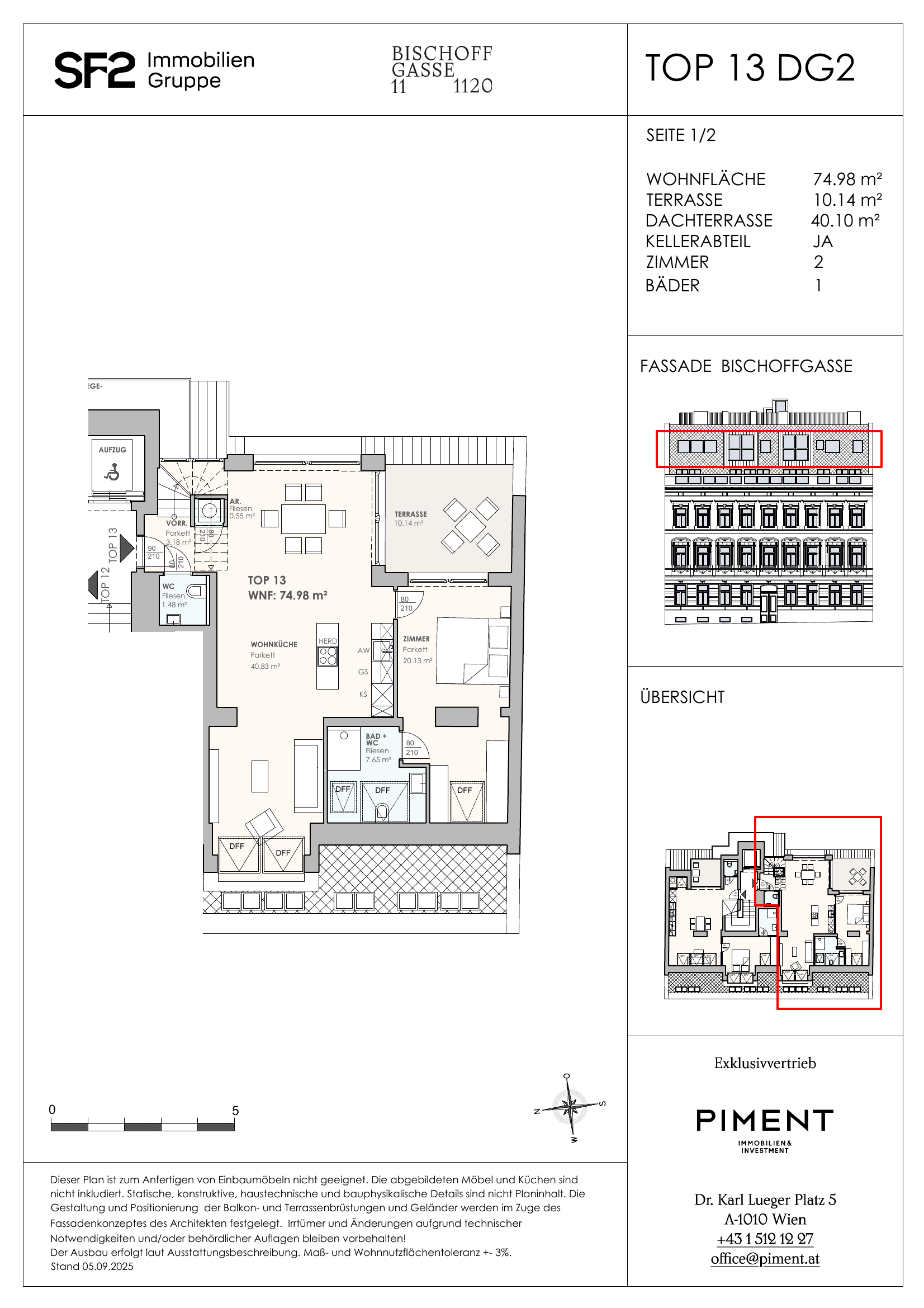 Grundriss 13 — Bischoffgasse 11 — 2 Zimmer — 75 m² — 2nd attic floor — Grundriss 1/2