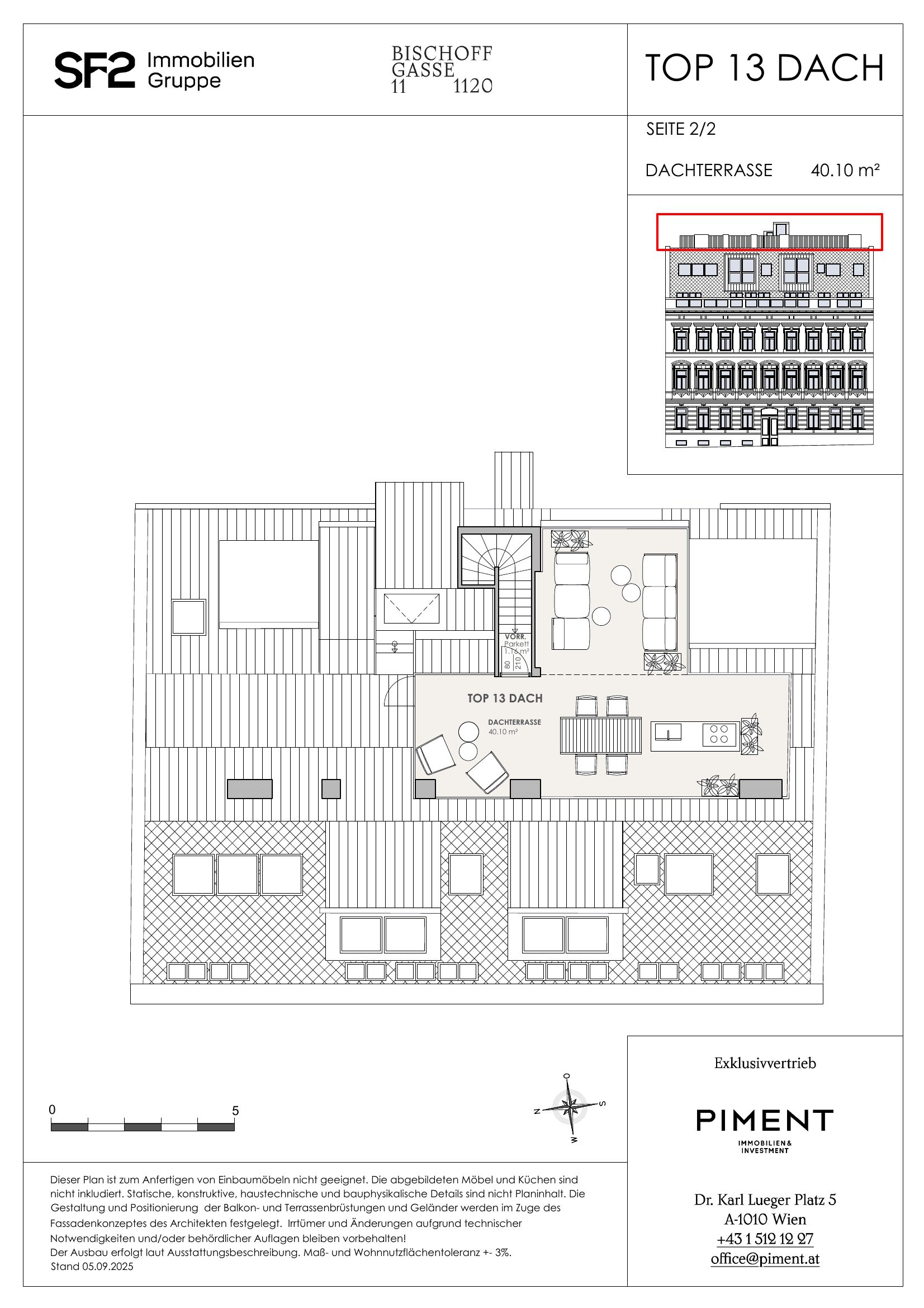 Grundriss 13 — Bischoffgasse 11 — 2 Zimmer — 75 m² — 2nd attic floor — Grundriss 2/2