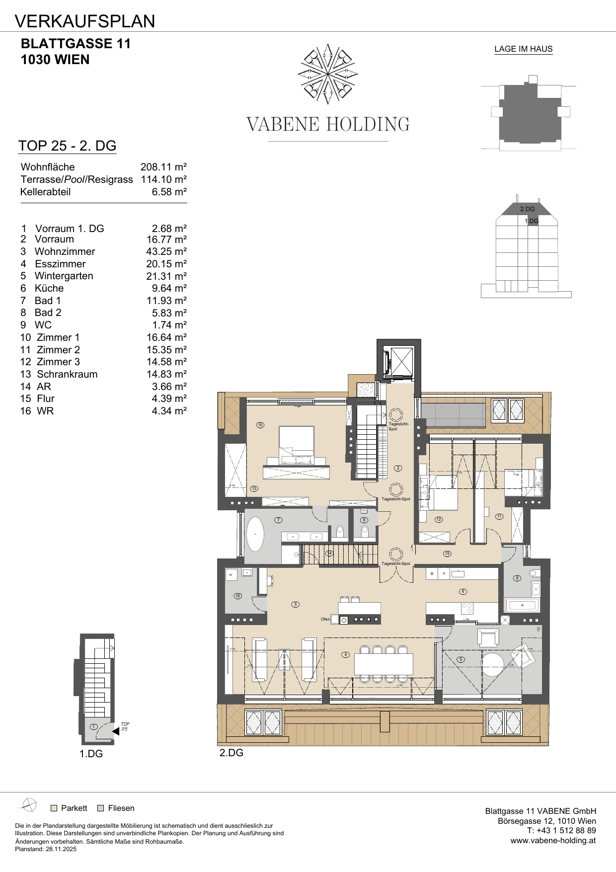 Grundriss Top 25 — Blattgasse 11 — 4 Zimmer — 208,1 m² — 2nd attic floor