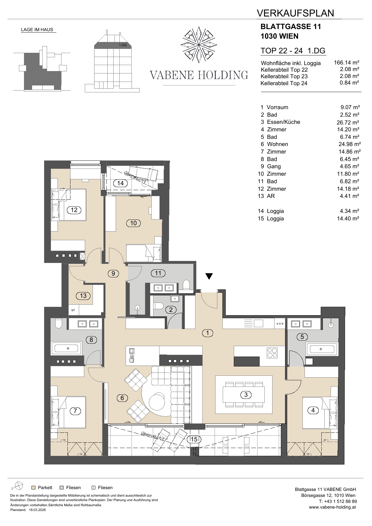 Grundriss Top 22-24 — Blattgasse 11 — 5 Zimmer — 147,4 m² — 1st attic floor