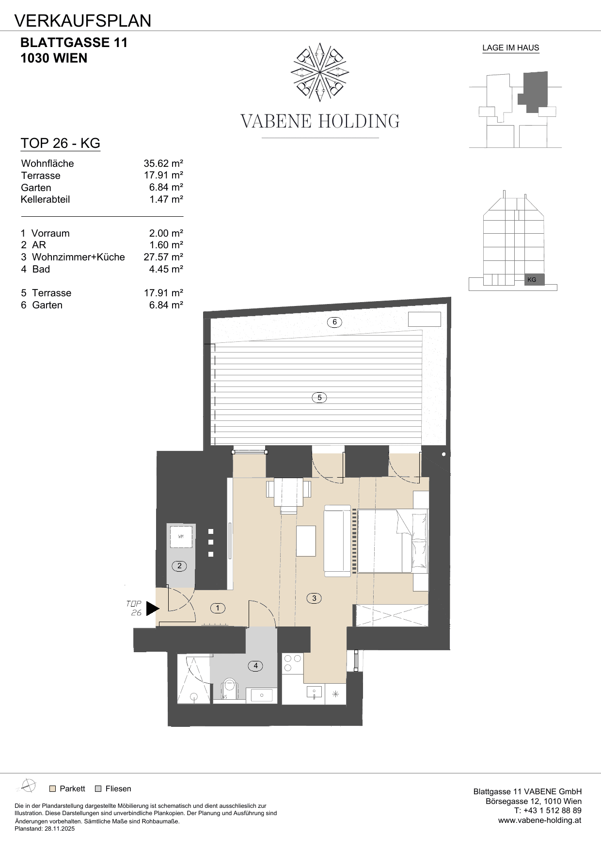 Grundriss Top 26 — Blattgasse 11 — 2 Zimmer — 35,6 m² — Ground floor