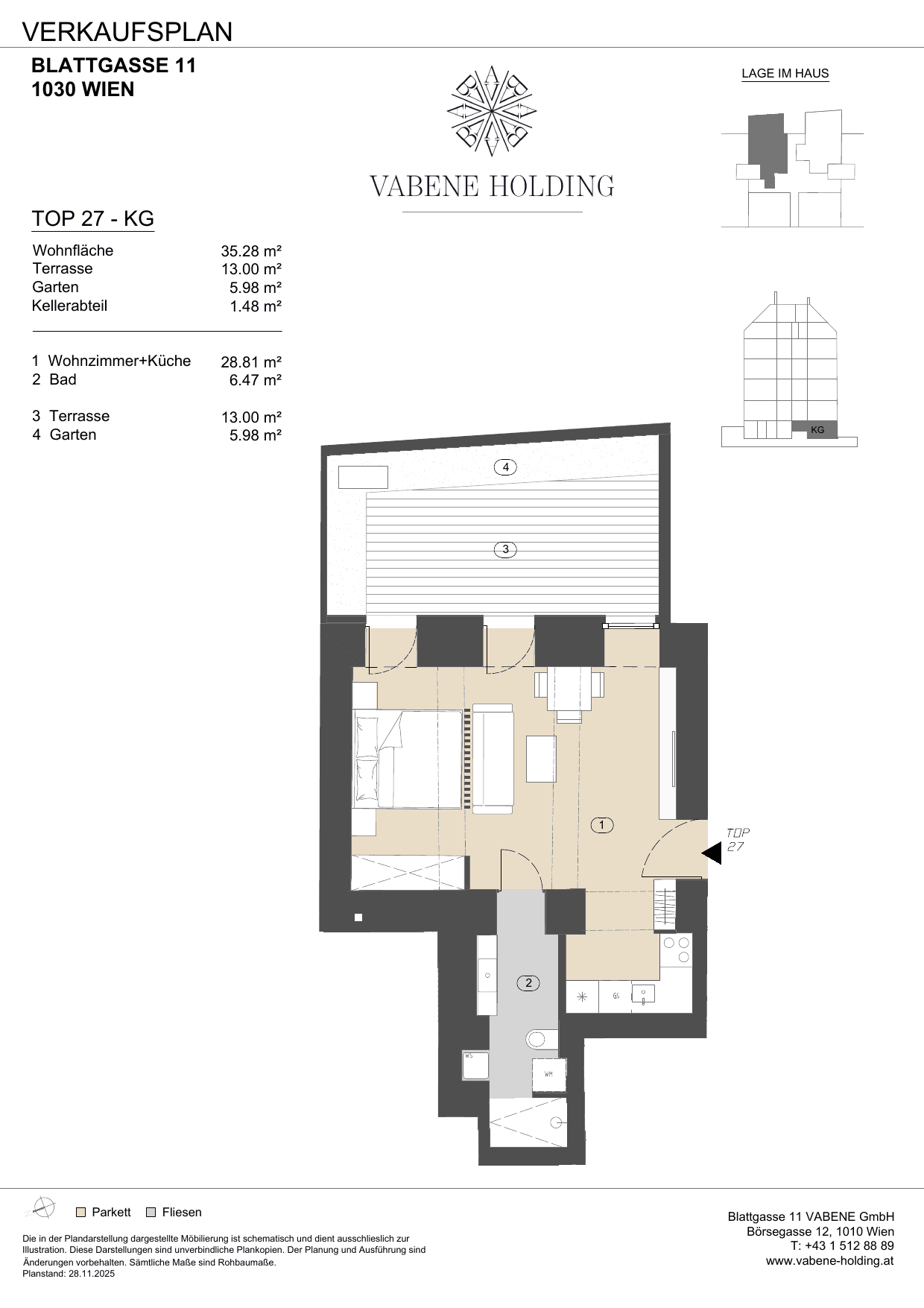 Grundriss Top 27 — Blattgasse 11 — 2 Zimmer — 35,3 m² — Ground floor