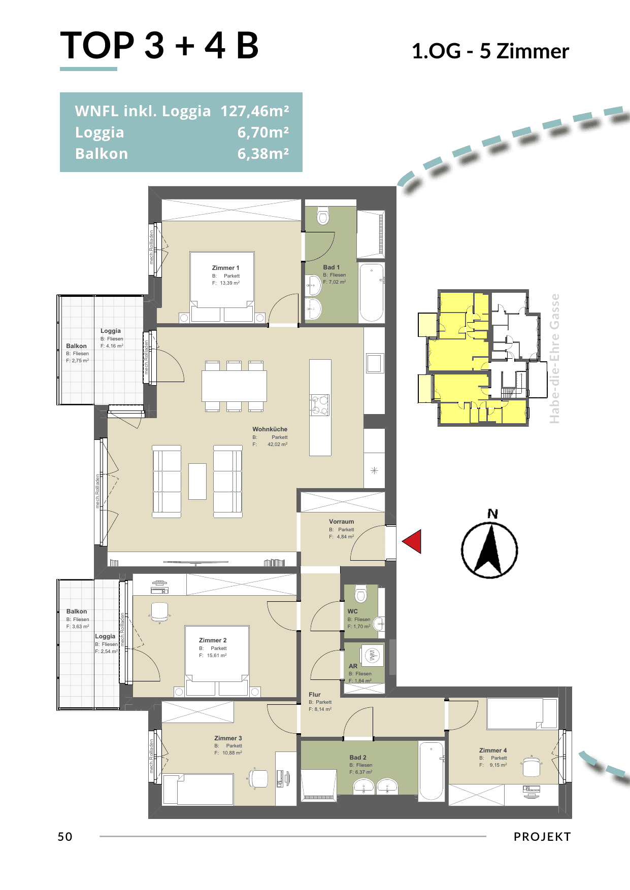 Grundriss Top 3+4 - Var B — Bona Dea — 5 Zimmer — 127,5 m² — 1st floor