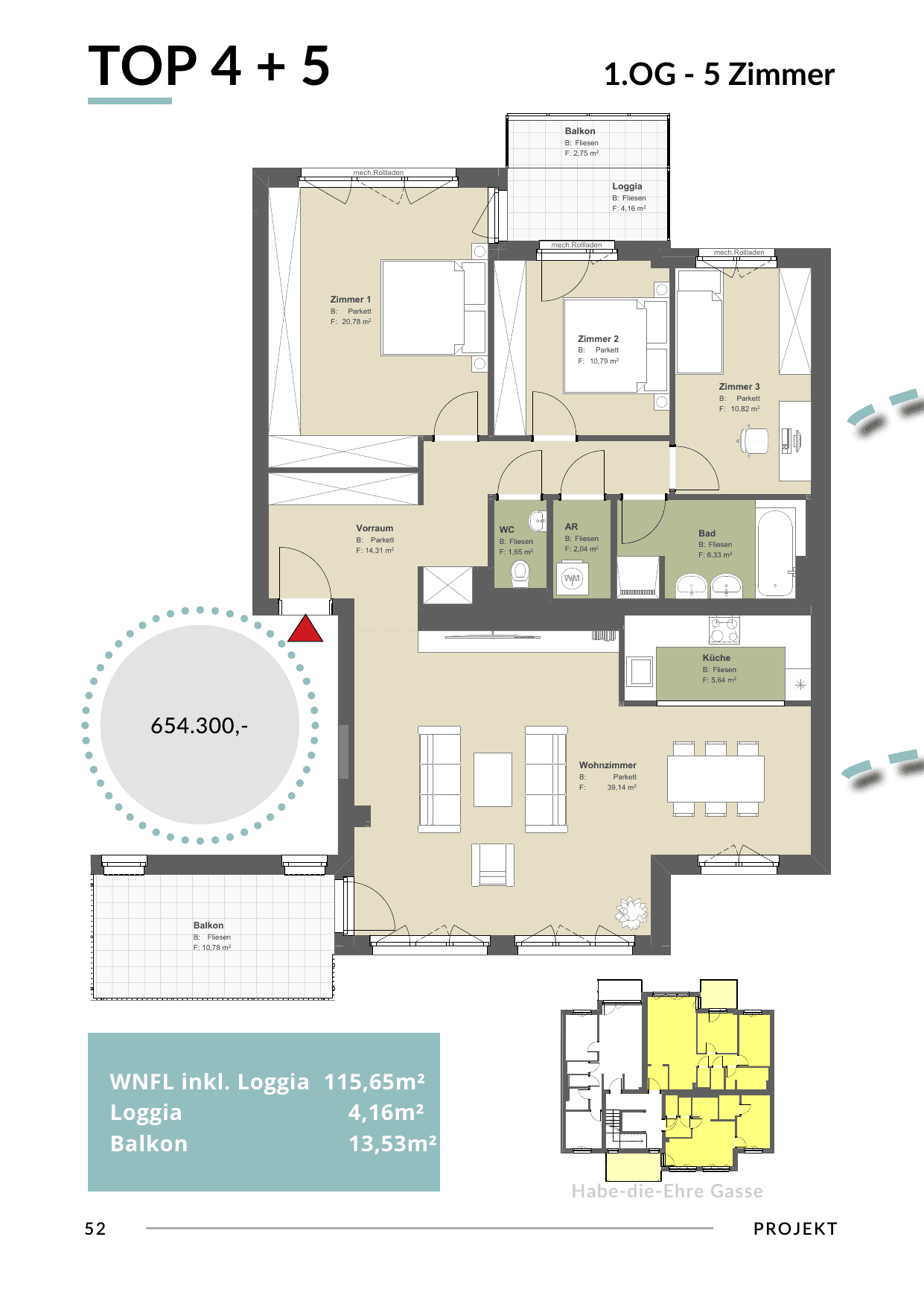 Grundriss Top 4+5 — Bona Dea — 4 Zimmer — 115,7 m² — 1st floor
