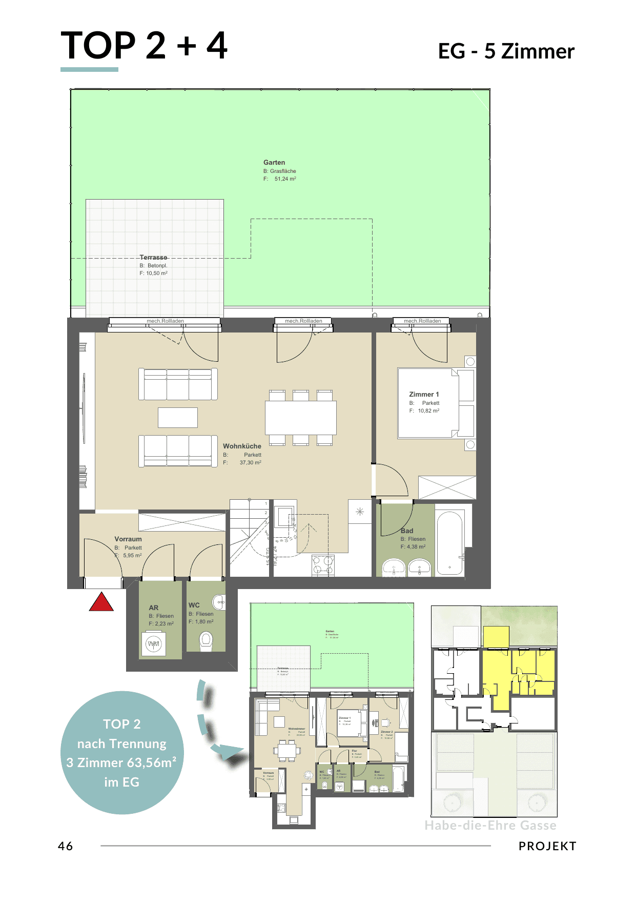 Grundriss Top 2+4 — Bona Dea — 5 Zimmer — 130,7 m² — Ground floor / 1st floor
