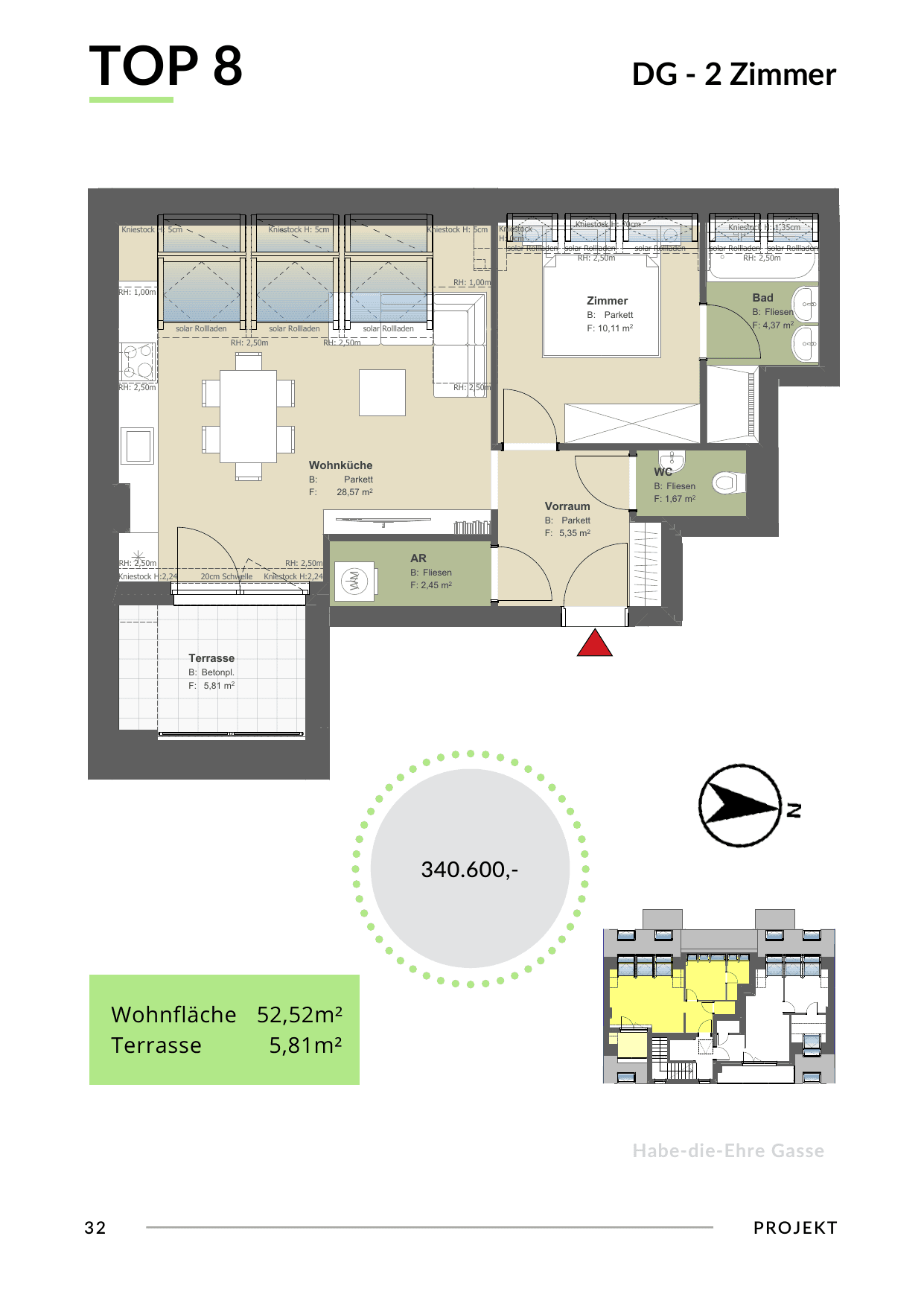 Grundriss Top 8 - Var B — Bona Dea — 2 Zimmer — 52,5 m² — Attic floor