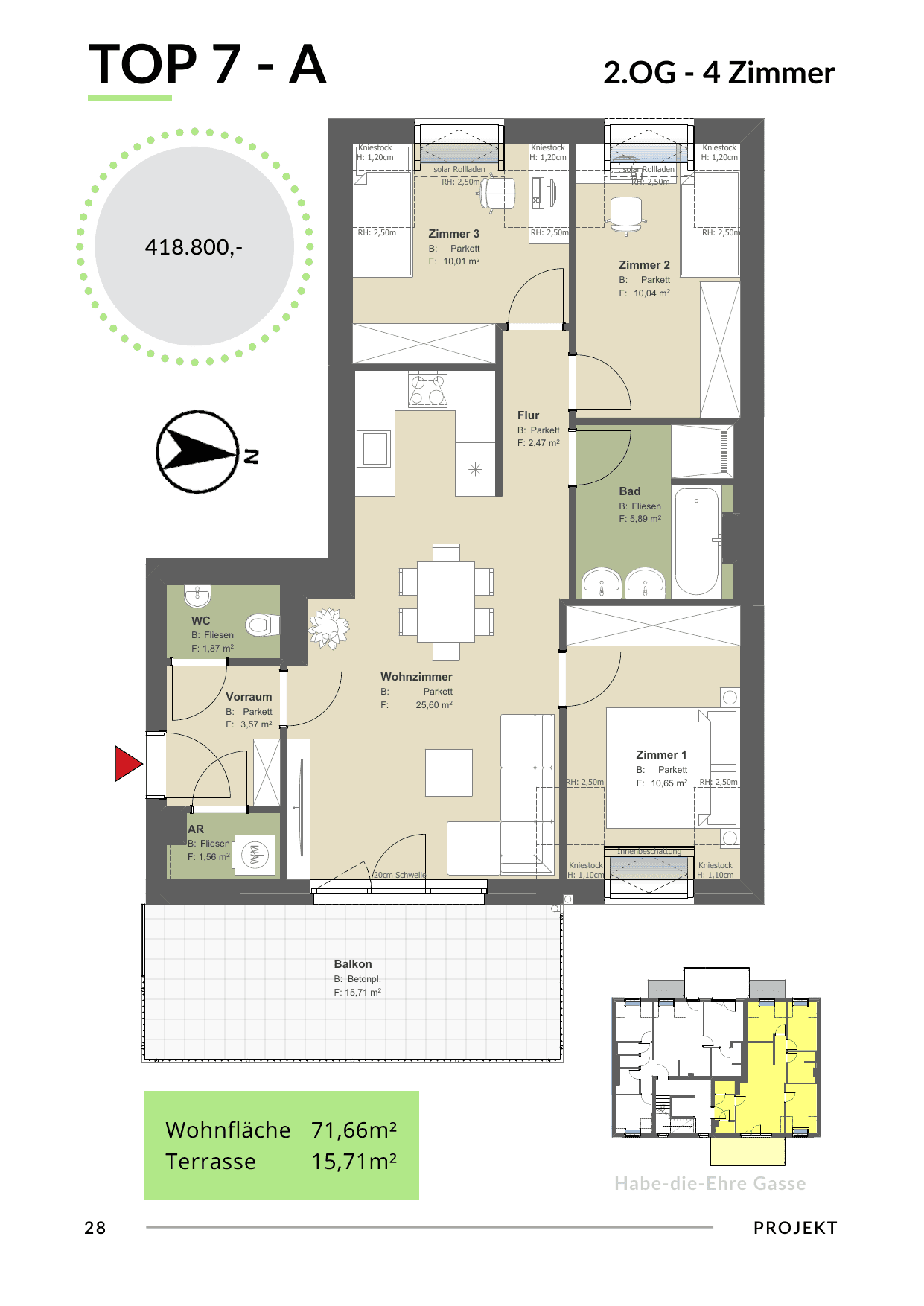 Grundriss Top 7 - Var A — Bona Dea — 4 Zimmer — 71,7 m² — 2nd floor
