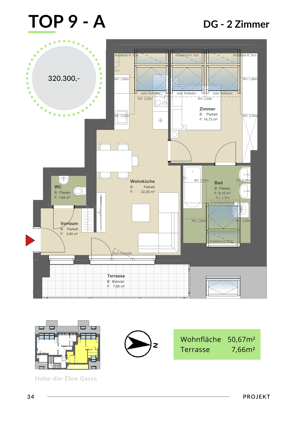 Grundriss Top 9 - Var A — Bona Dea — 2 Zimmer — 50,7 m² — Attic floor