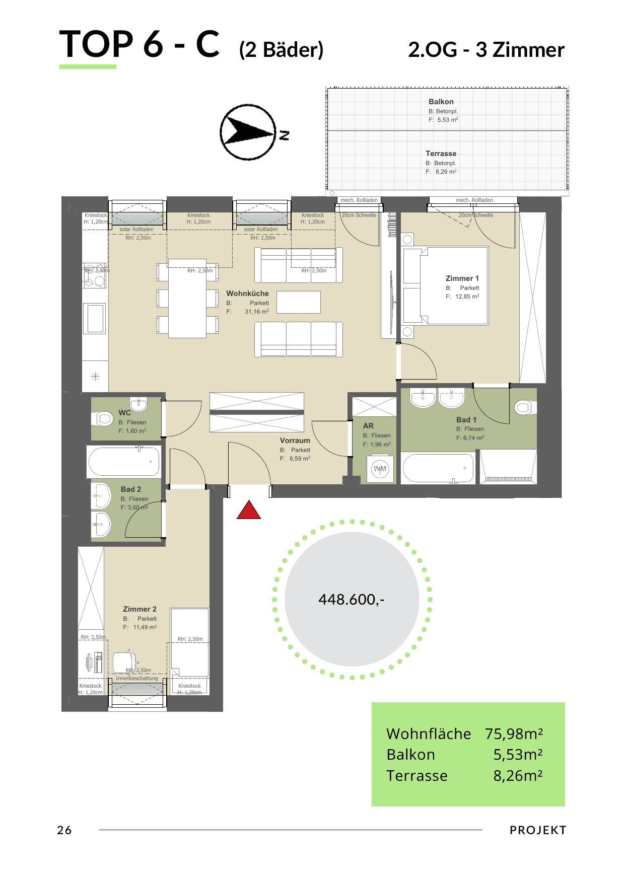 Grundriss Top 6 - Var C — Bona Dea — 3 Zimmer — 76 m² — 2nd floor