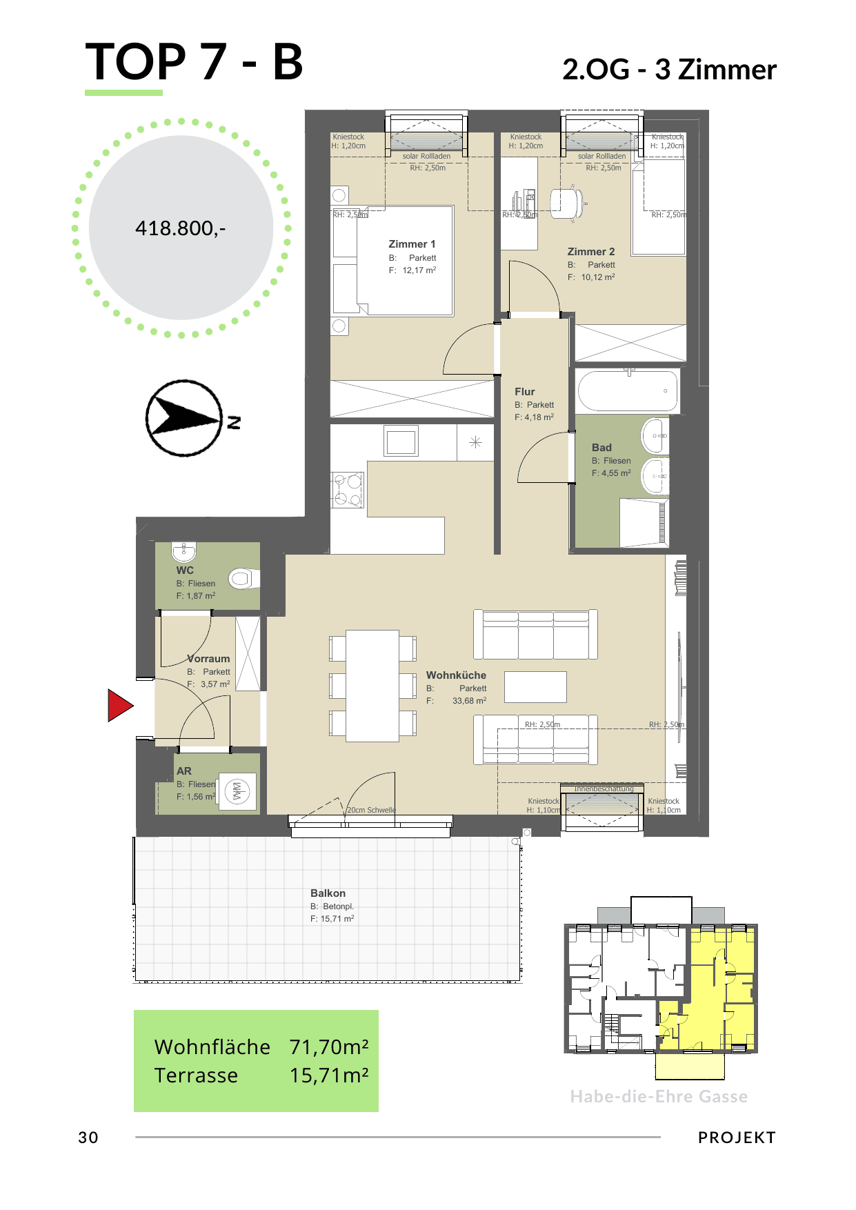Grundriss Top 7 - Var B — Bona Dea — 3 Zimmer — 71,7 m² — 2nd floor