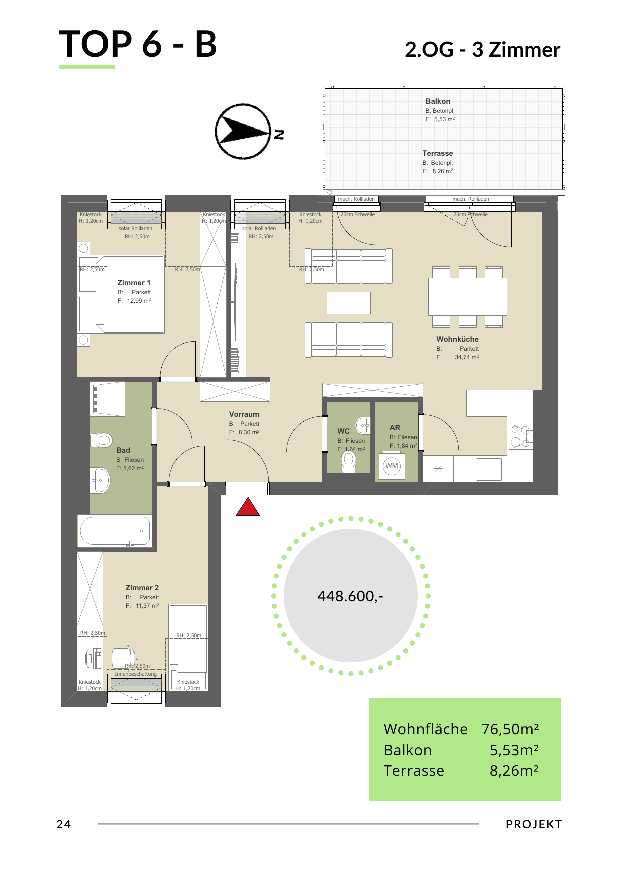 Grundriss Top 6 - Var B — Bona Dea — 3 Zimmer — 76,5 m² — 2nd floor