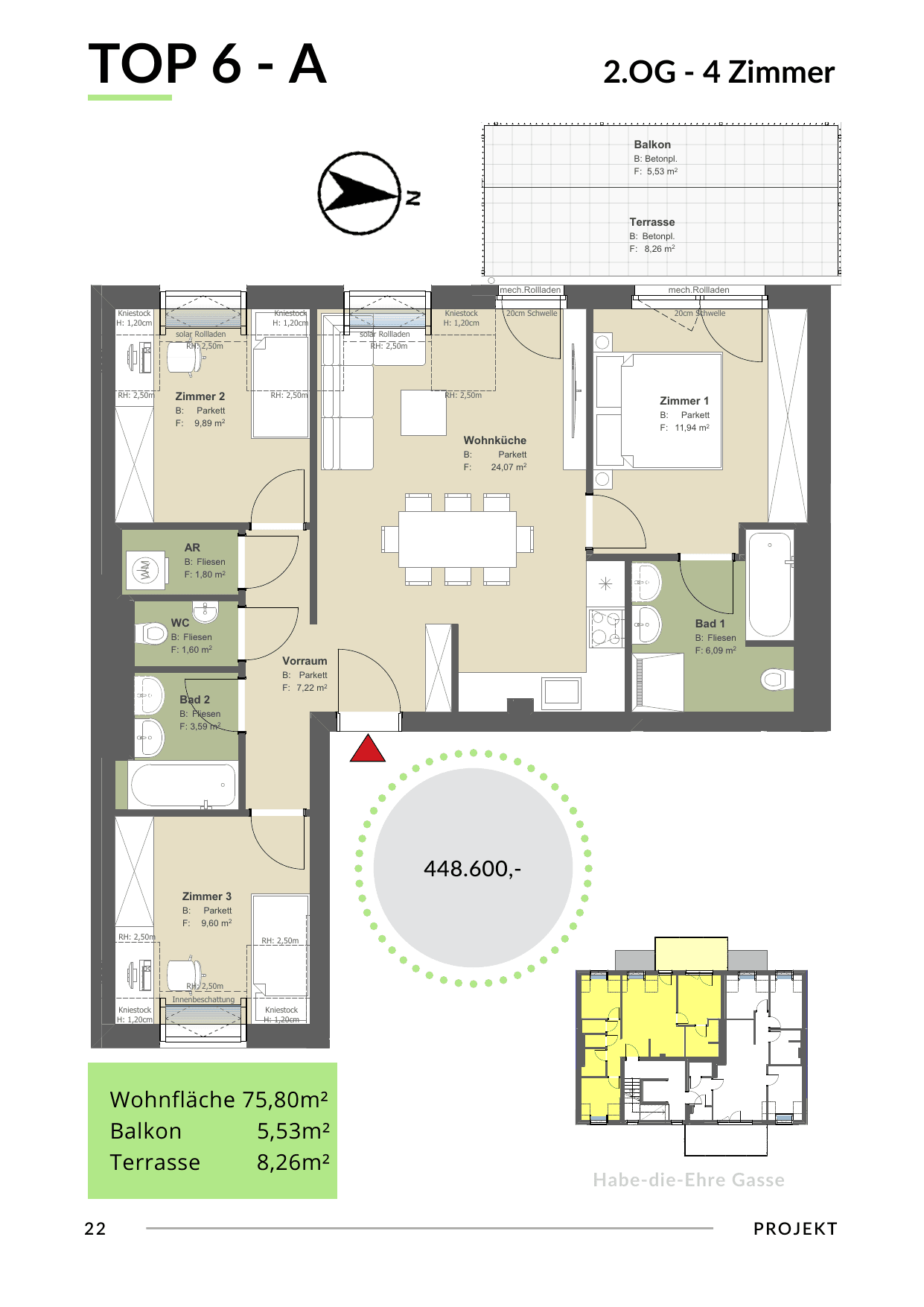 Grundriss Top 6 - Var A — Bona Dea — 4 Zimmer — 75,8 m² — 2nd floor