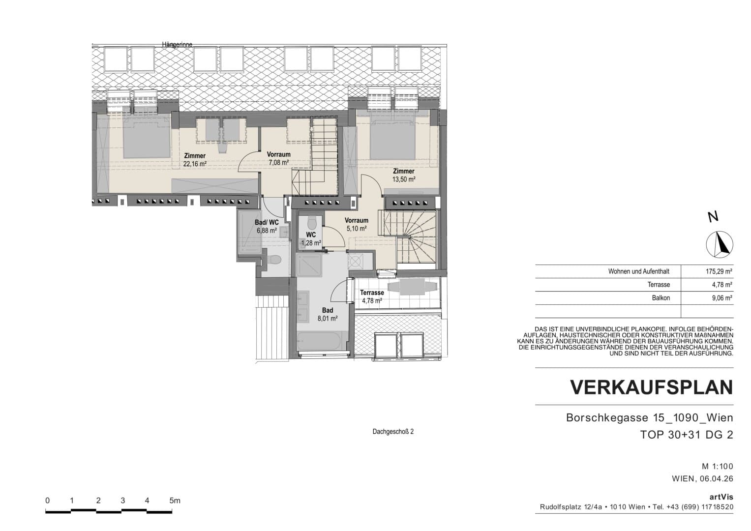 Grundriss Top 30 — Borschkegasse 15 — 3 Zimmer — 93 m² — 1st attic floor — Grundriss 2/2