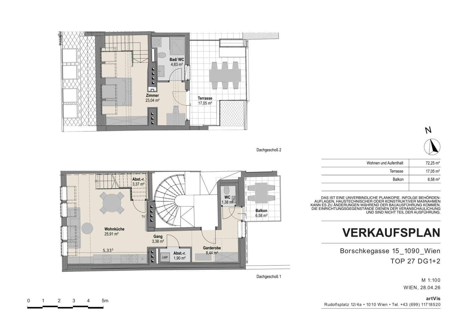 Grundriss Top 27 — Borschkegasse 15 — 2 Zimmer — 73 m² — 1st attic floor
