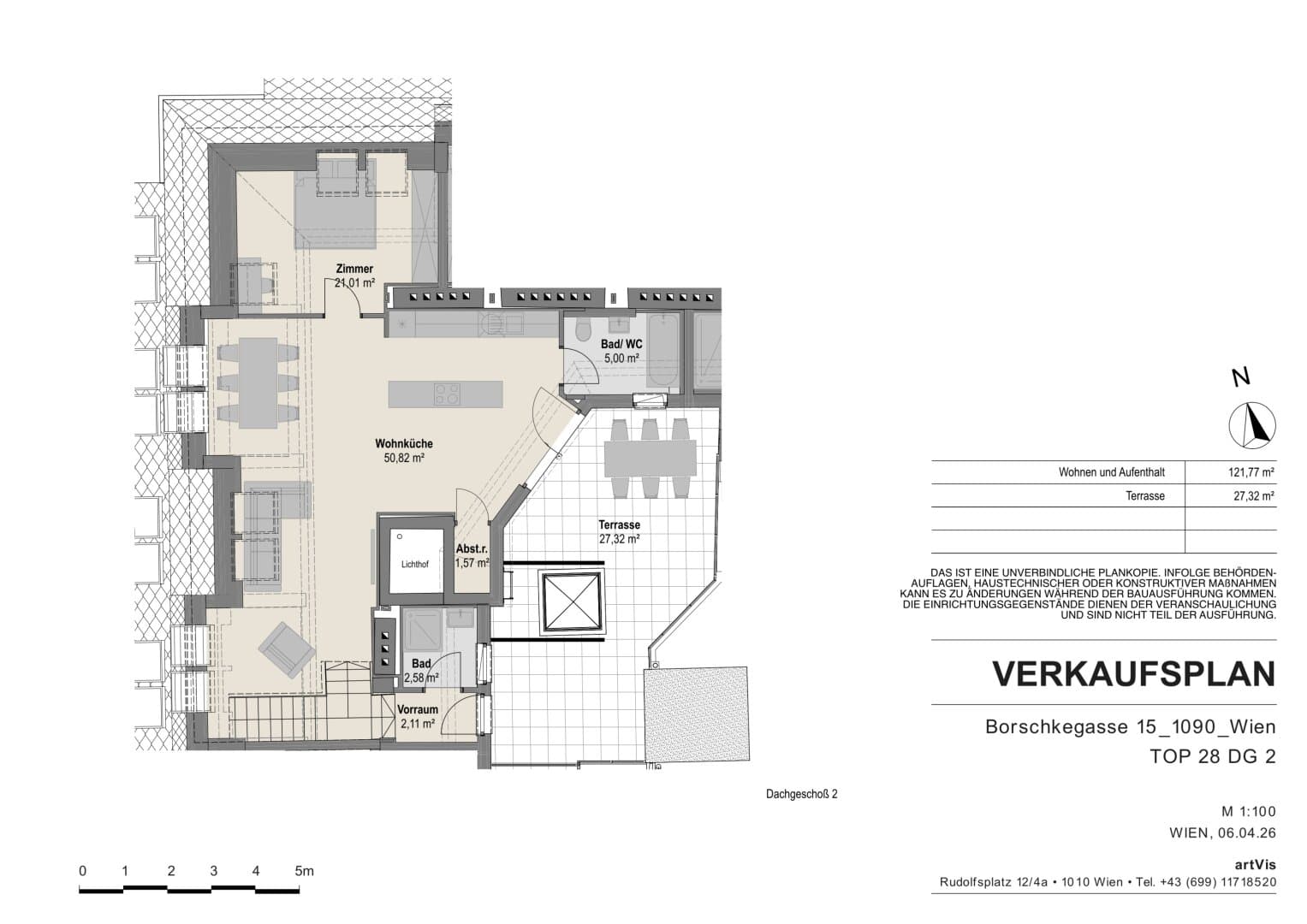 Grundriss Top 28 — Borschkegasse 15 — 4 Zimmer — 122 m² — 1st attic floor — Grundriss 2/3