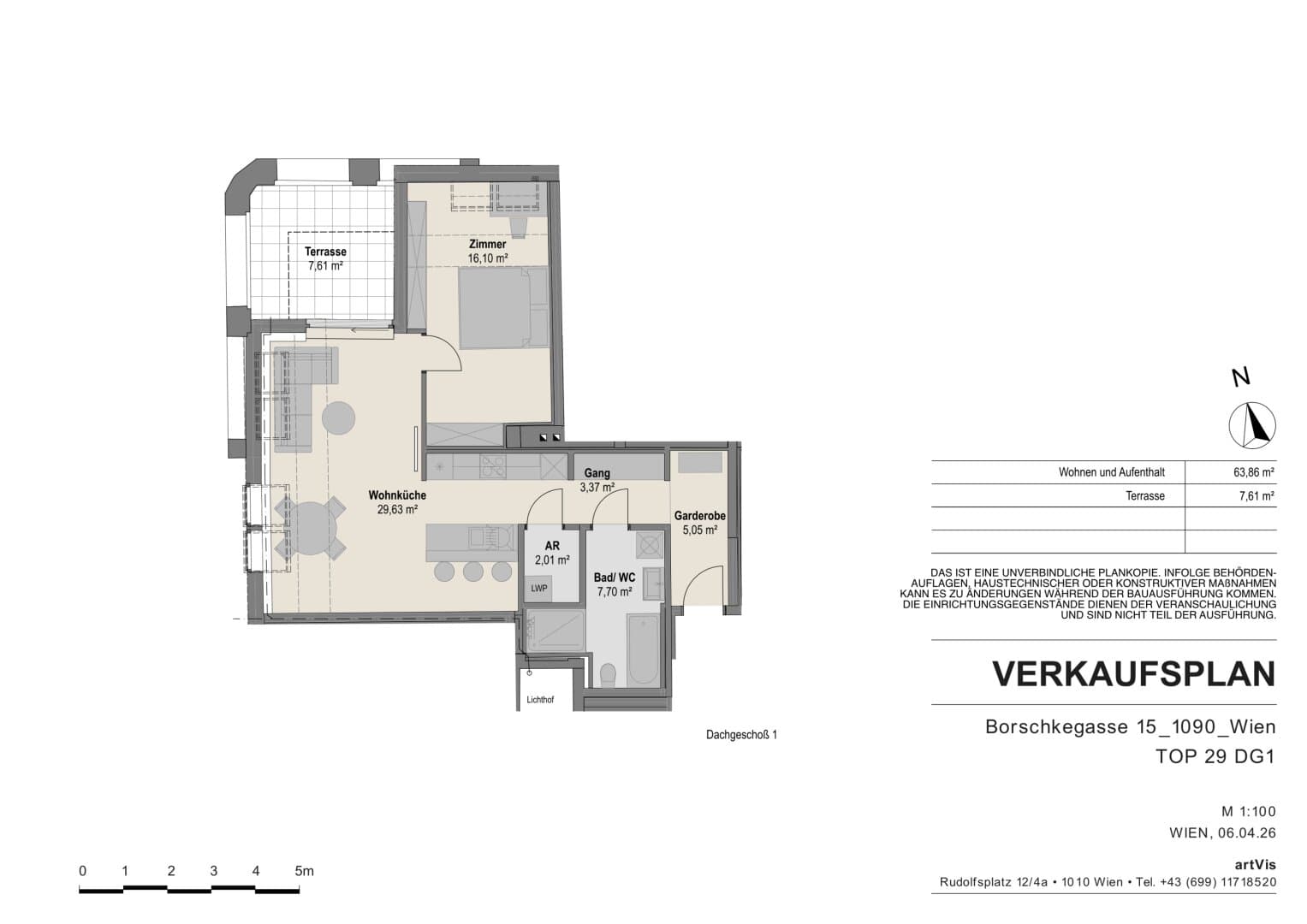 Grundriss Top 29 — Borschkegasse 15 — 2 Zimmer — 64 m² — 1st attic floor — Grundriss 1/2