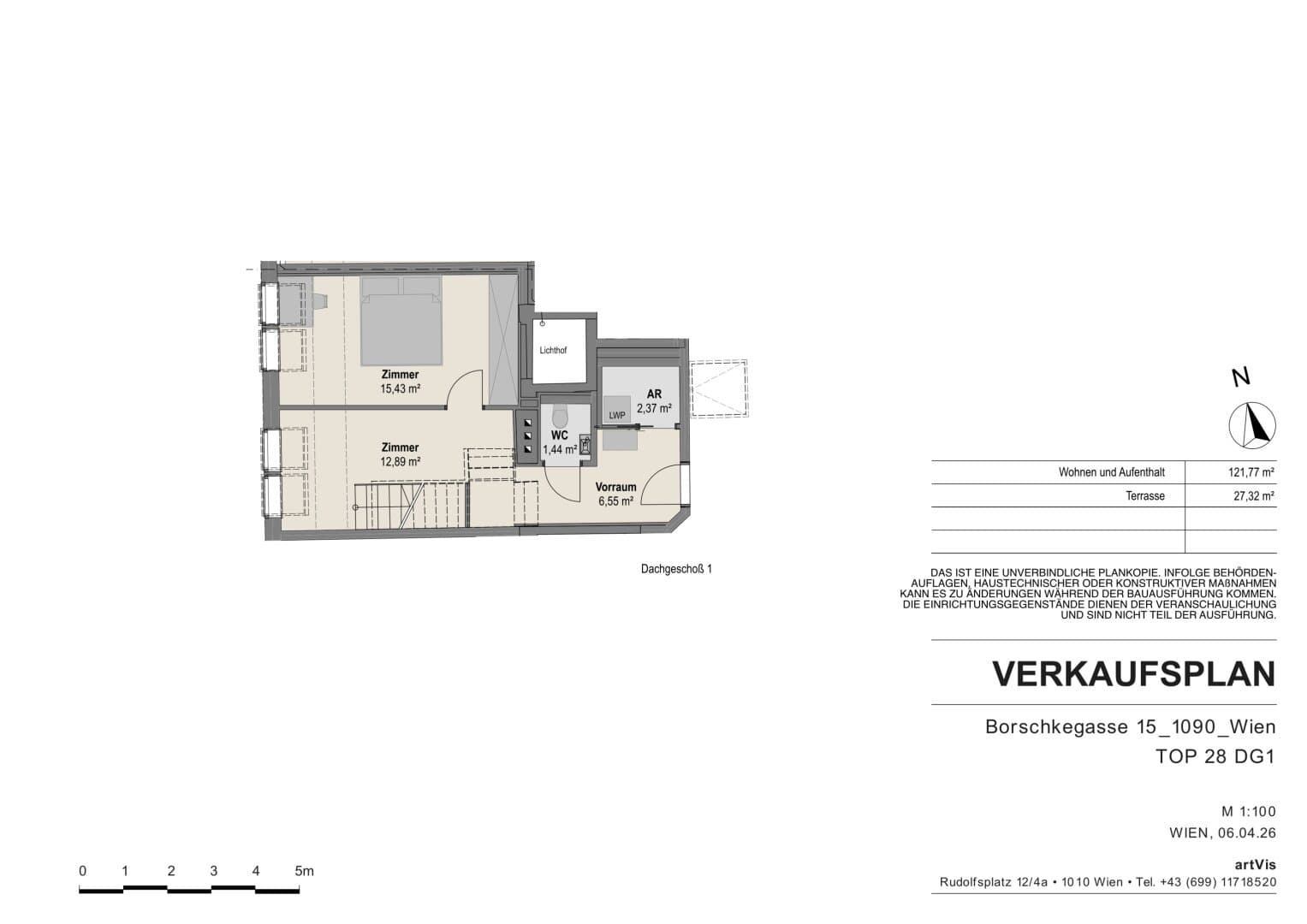 Grundriss Top 28 — Borschkegasse 15 — 4 Zimmer — 122 m² — 1st attic floor — Grundriss 1/3
