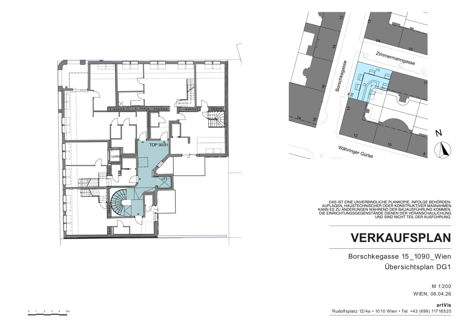 Grundriss Top 30 — Borschkegasse 15 — 3 Zimmer — 93 m² — 1st attic floor — Grundriss 1/2