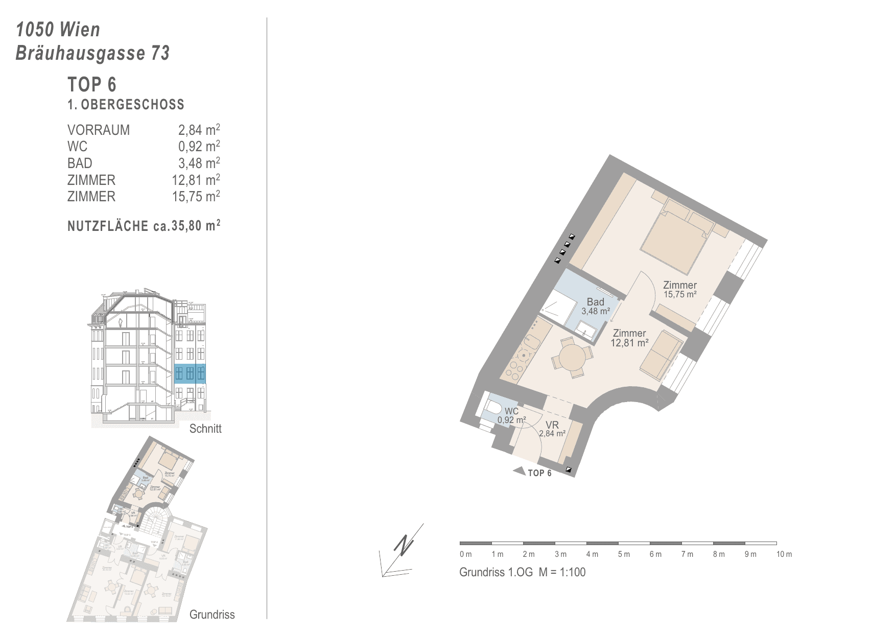 Grundriss Top 6 — Urban Classic 73 — 2 Zimmer — 35,8 m² — 1st floor