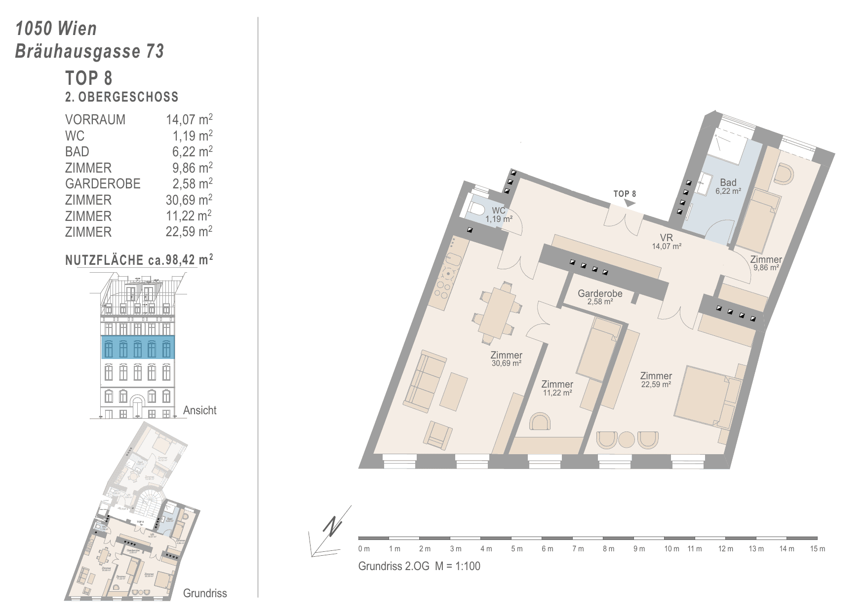 Grundriss Top 8 — Urban Classic 73 — 3 Zimmer — 98,4 m² — 2nd floor