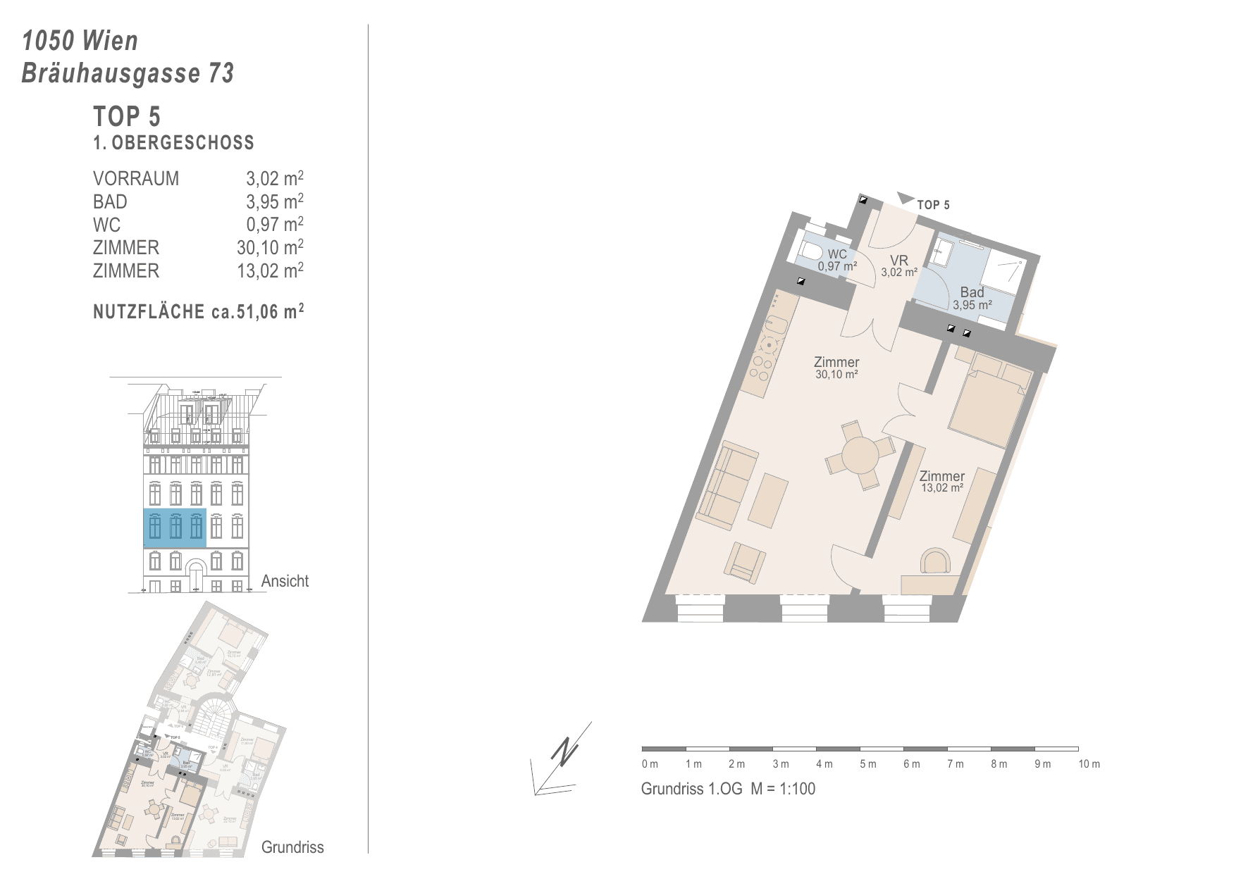 Grundriss Top 5 — Urban Classic 73 — 3 Zimmer — 51,1 m² — 1st floor