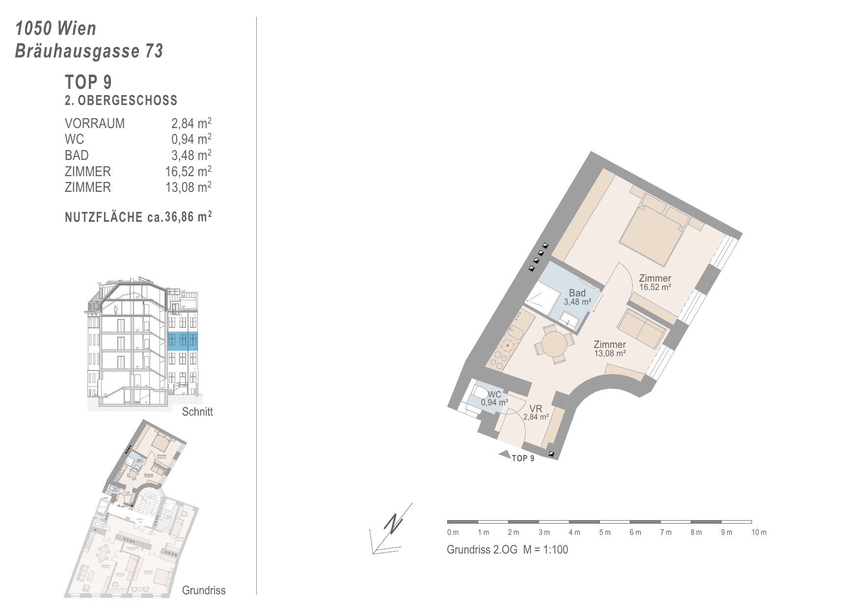 Grundriss Top 9 — Urban Classic 73 — 2 Zimmer — 36,9 m² — 2nd floor