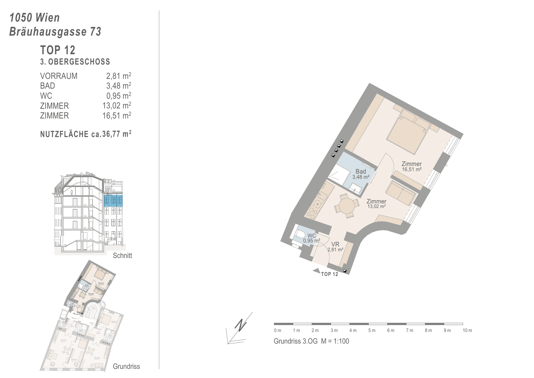 Grundriss Top 12 — Urban Classic 73 — 2 Zimmer — 36,8 m² — 3rd floor