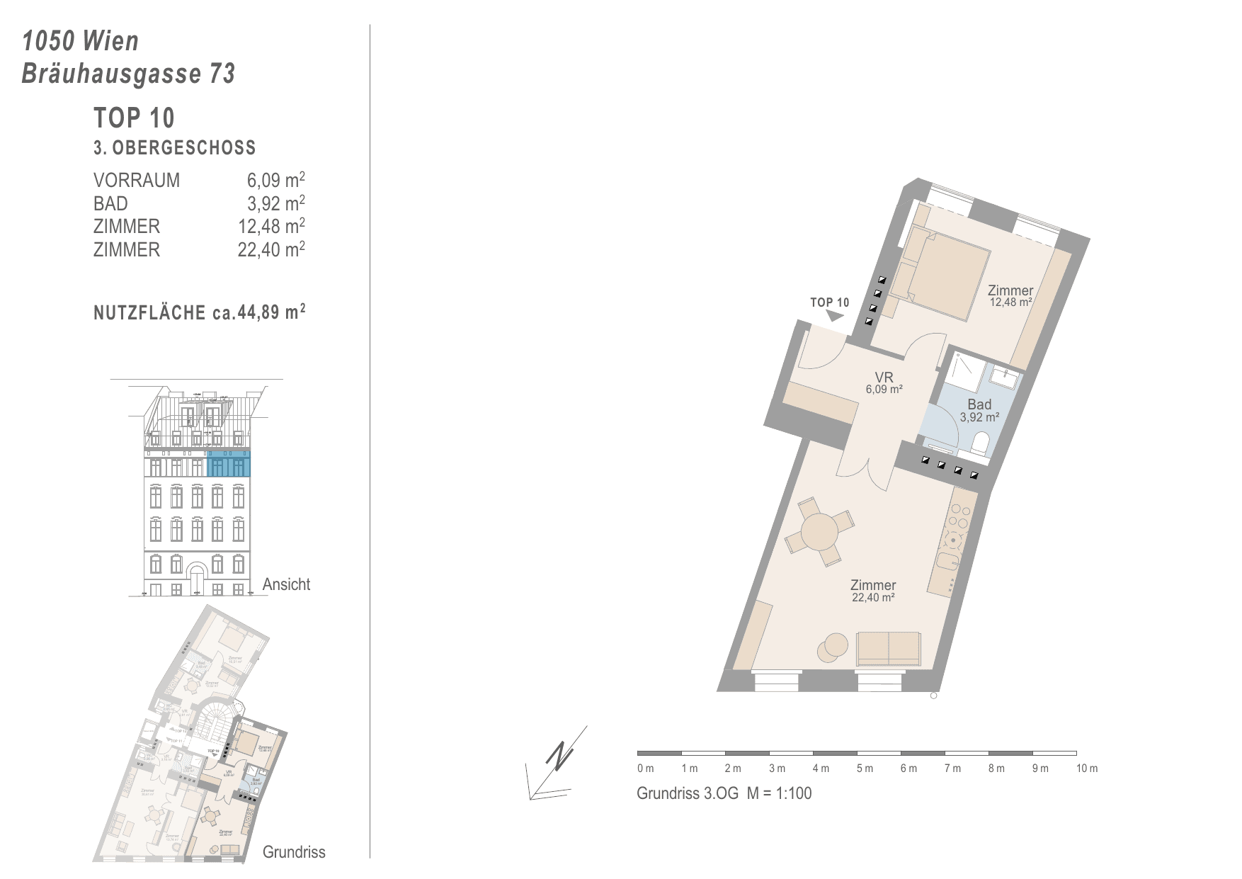 Grundriss Top 10 — Urban Classic 73 — 2 Zimmer — 44,9 m² — 3rd floor