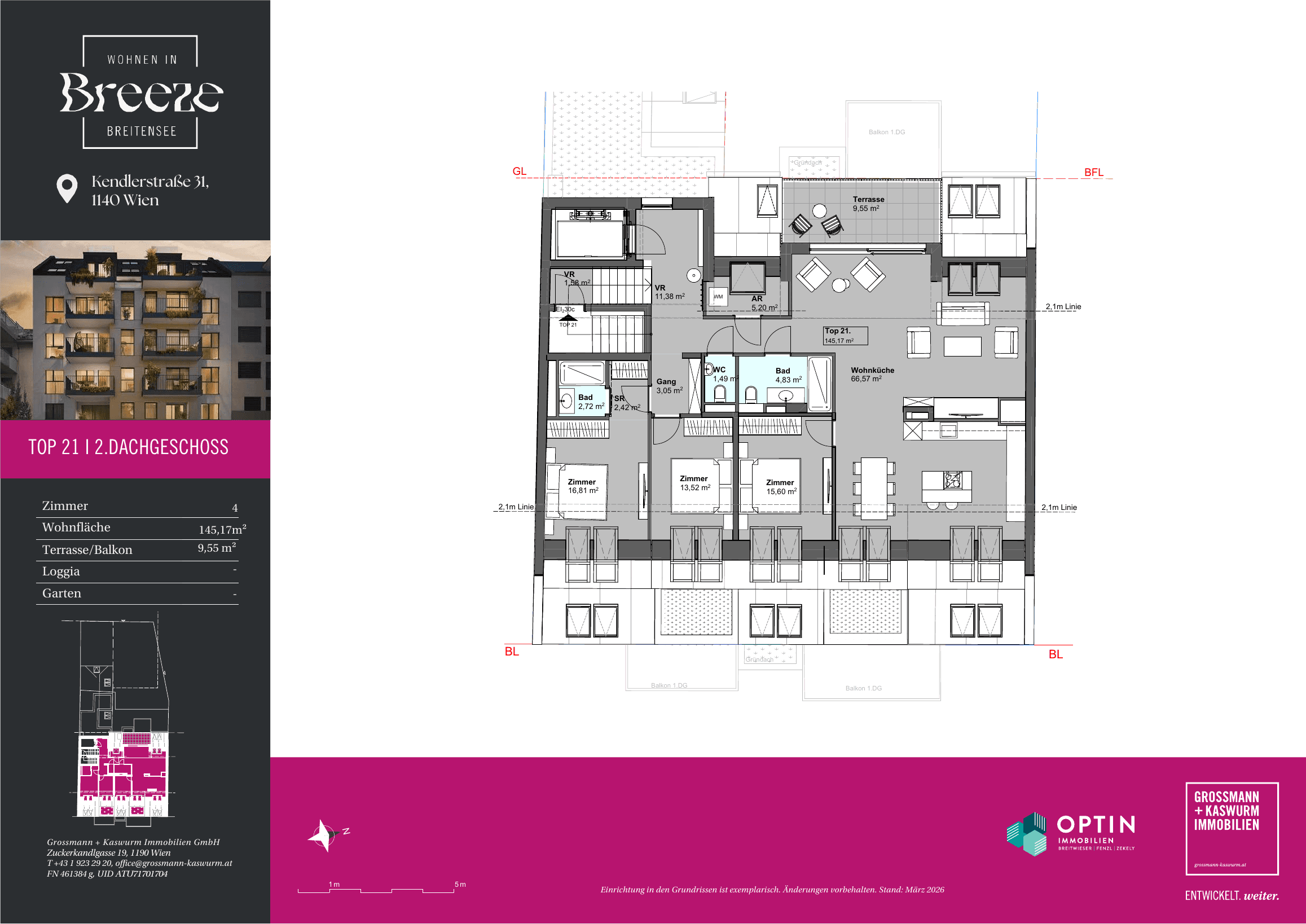 Grundriss Top 21 — BREEZE Breitensee — 4 Zimmer — 145,2 m² — 2nd attic floor