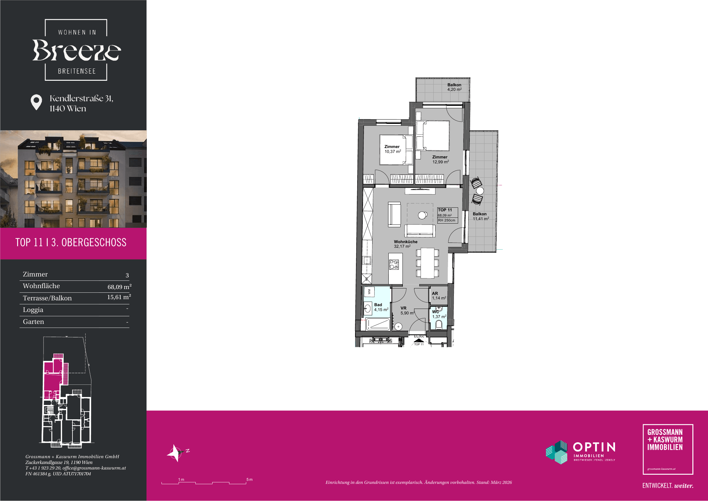 Grundriss Top 11 — BREEZE Breitensee — 3 Zimmer — 68,1 m² — 3rd floor