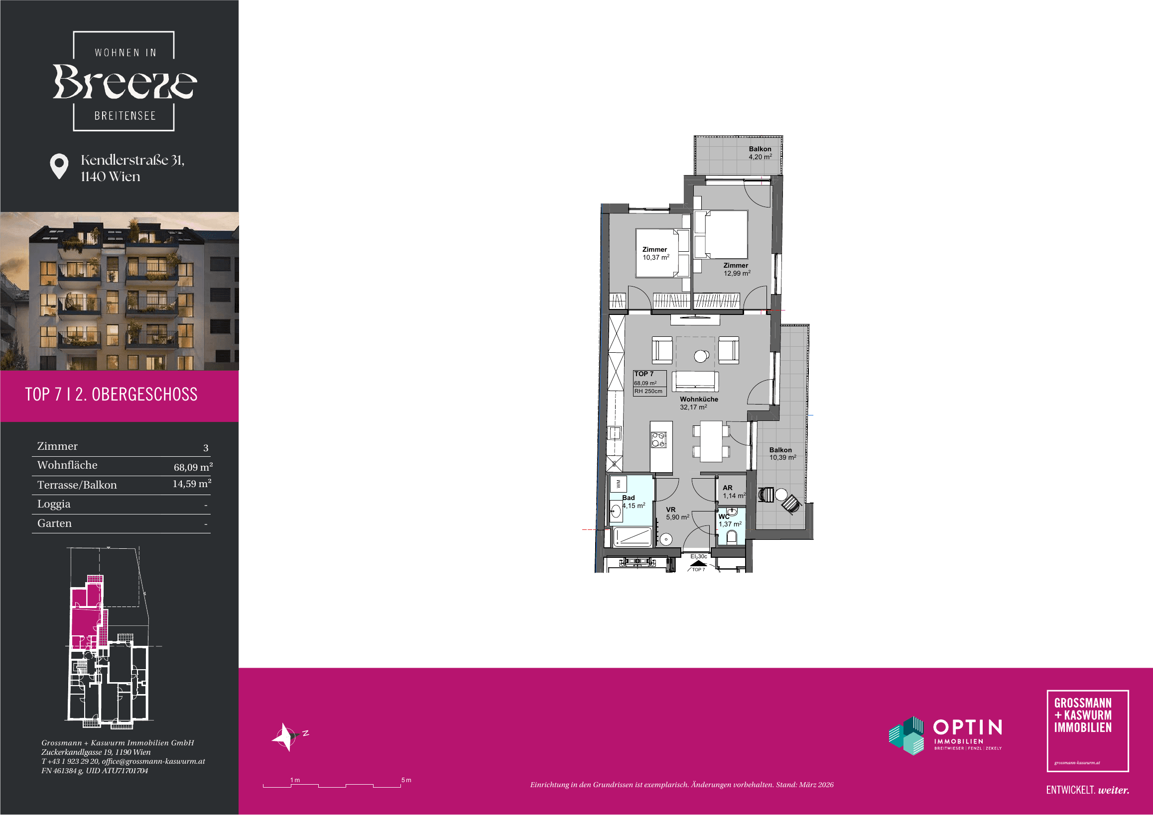 Grundriss Top 07 — BREEZE Breitensee — 3 Zimmer — 68,1 m² — 2nd floor