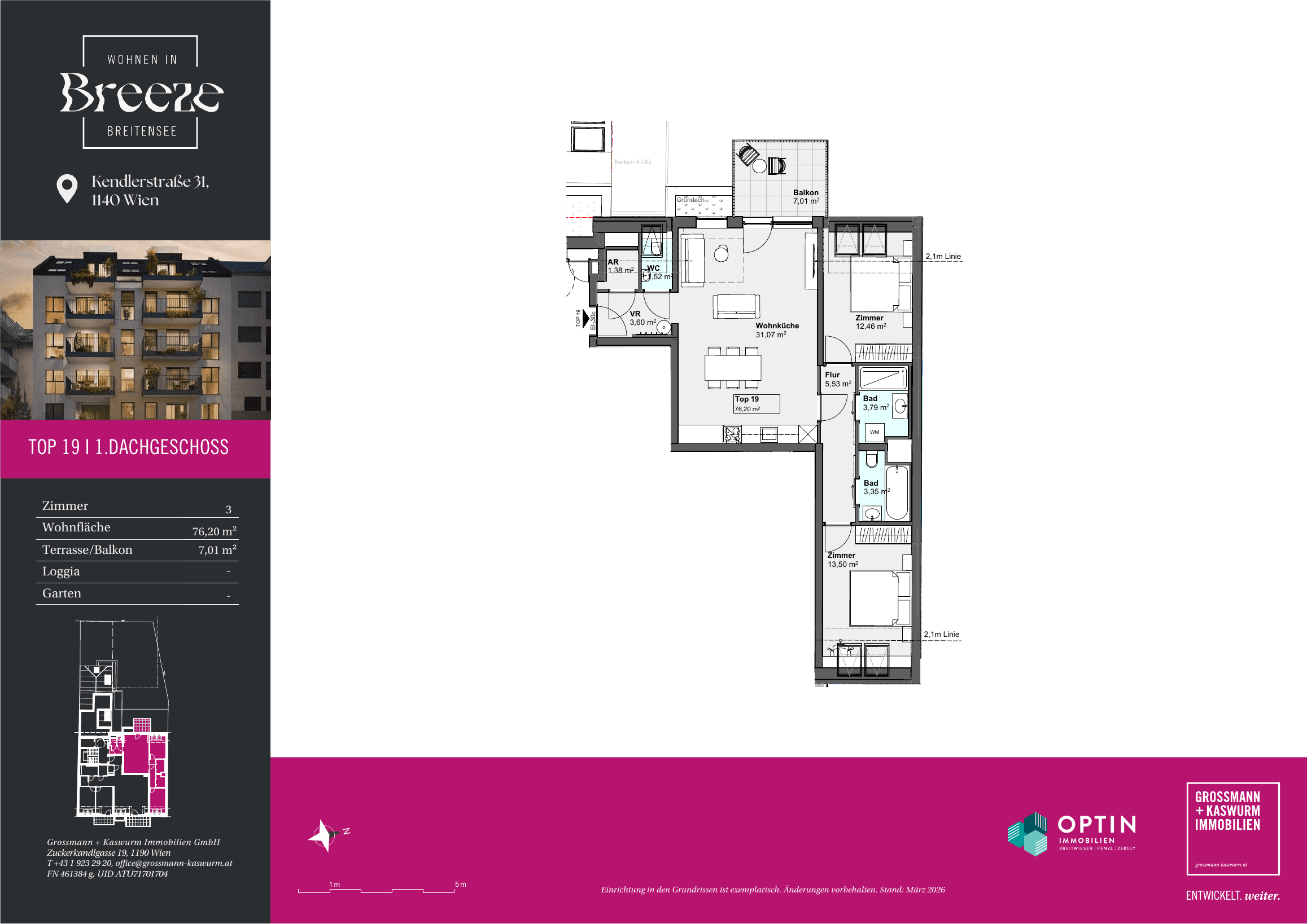 Grundriss Top 19 — BREEZE Breitensee — 3 Zimmer — 76,2 m² — 1st attic floor