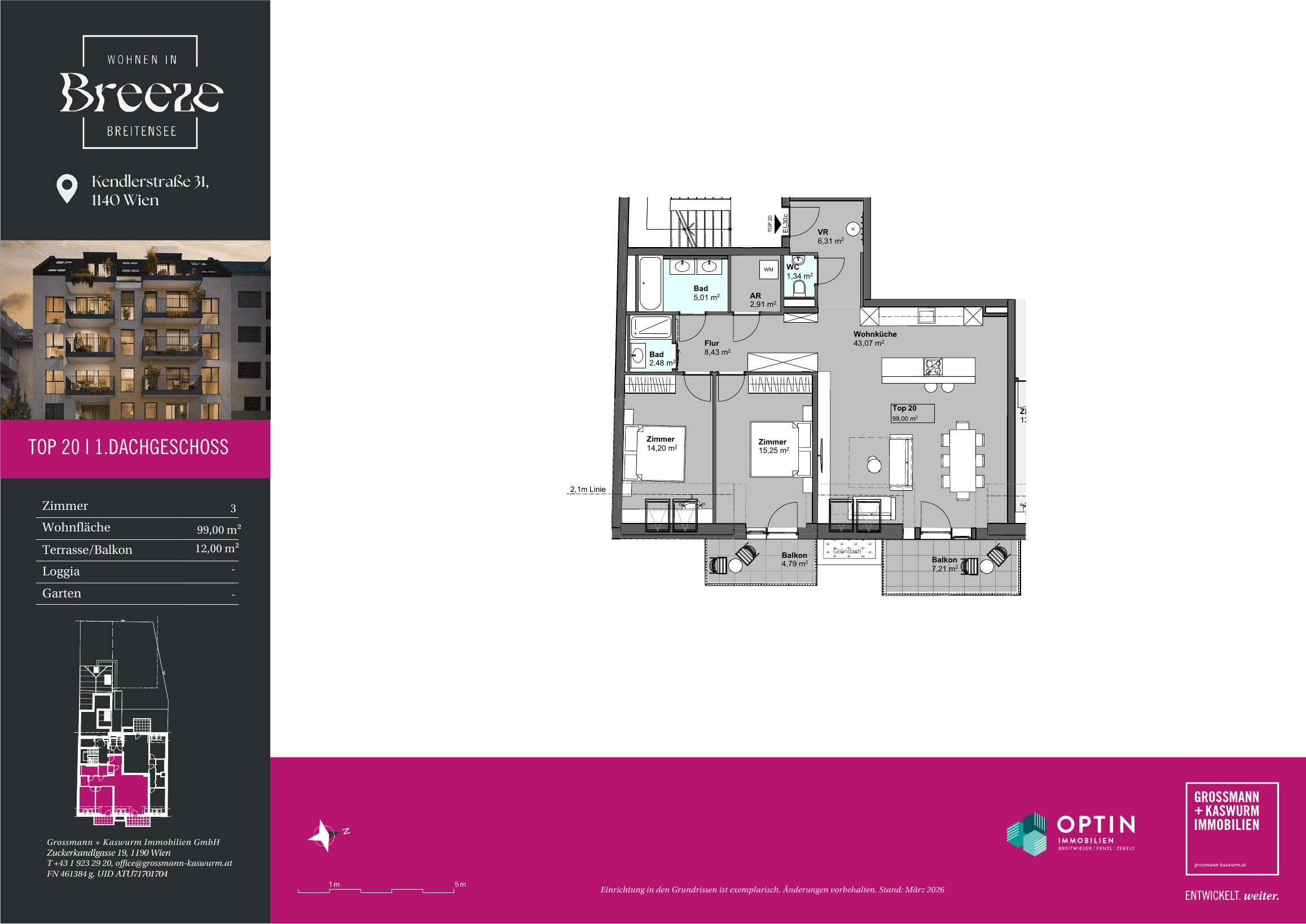 Grundriss Top 20 — BREEZE Breitensee — 3 Zimmer — 99 m² — 1st attic floor