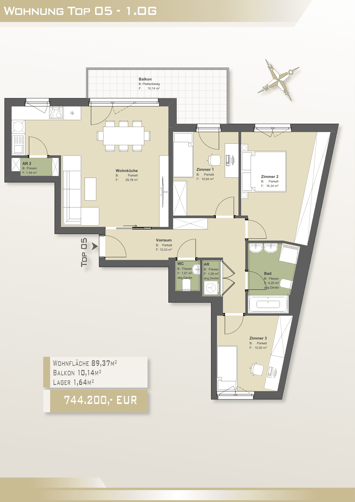 Grundriss Top 05 — Brienne — 4 Zimmer — 89,4 m² — 1st floor