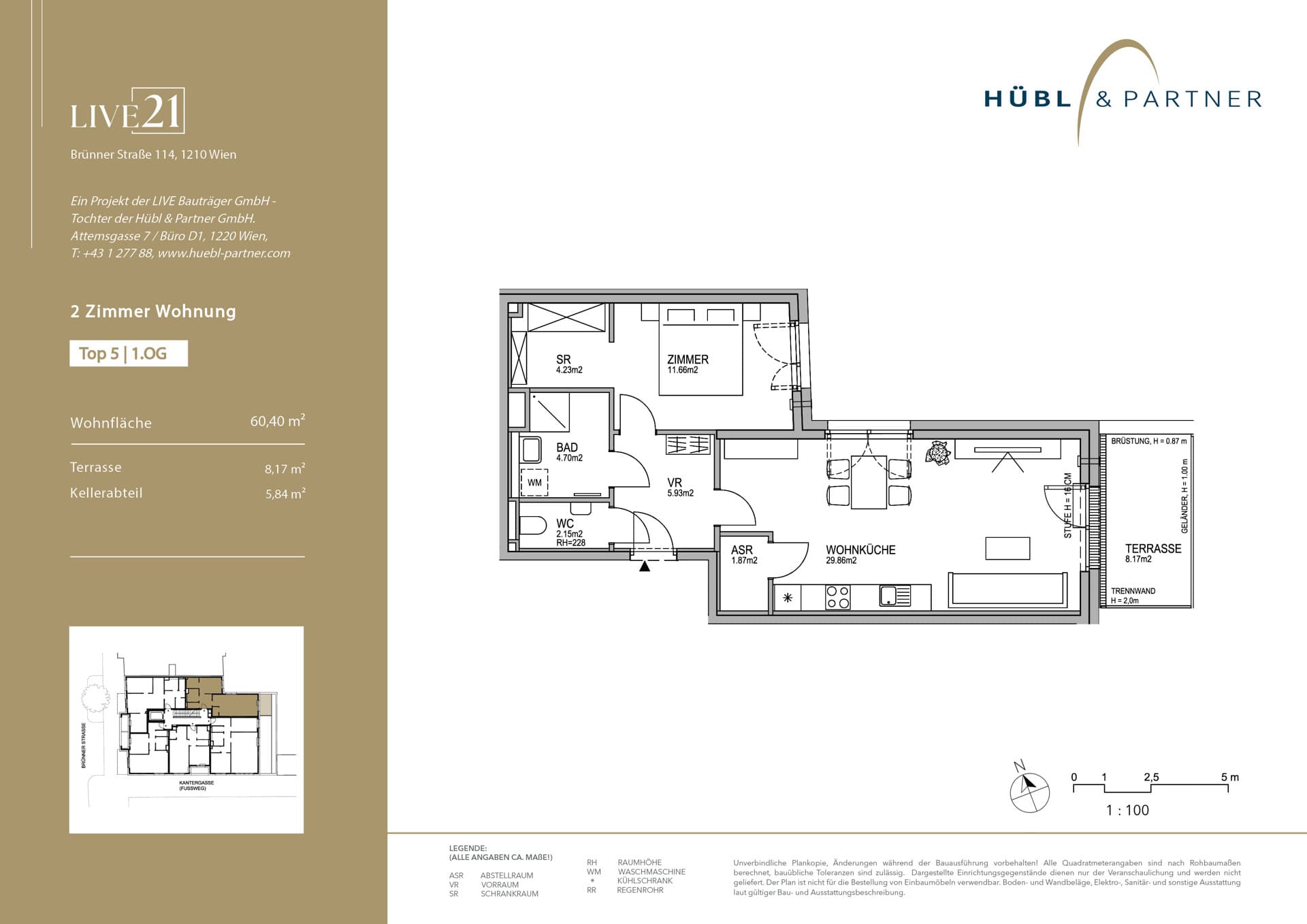 Grundriss Top 05 — LIVE21 — 2 Zimmer — 60,4 m² — 1st floor — Terrasse, Terrasse