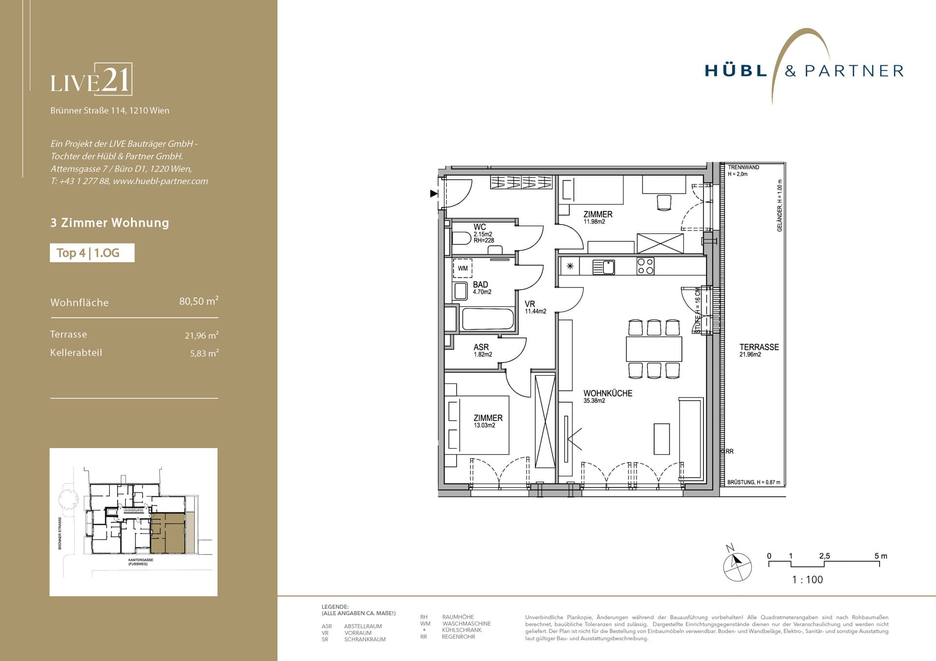 Grundriss Top 04 — LIVE21 — 3 Zimmer — 80,5 m² — 1st floor — Terrasse, Terrasse