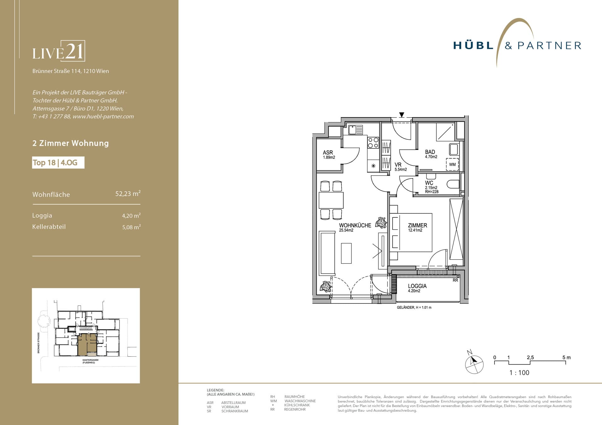 Grundriss Top 18 — LIVE21 — 2 Zimmer — 52,2 m² — 4th floor — Loggia, Loggia