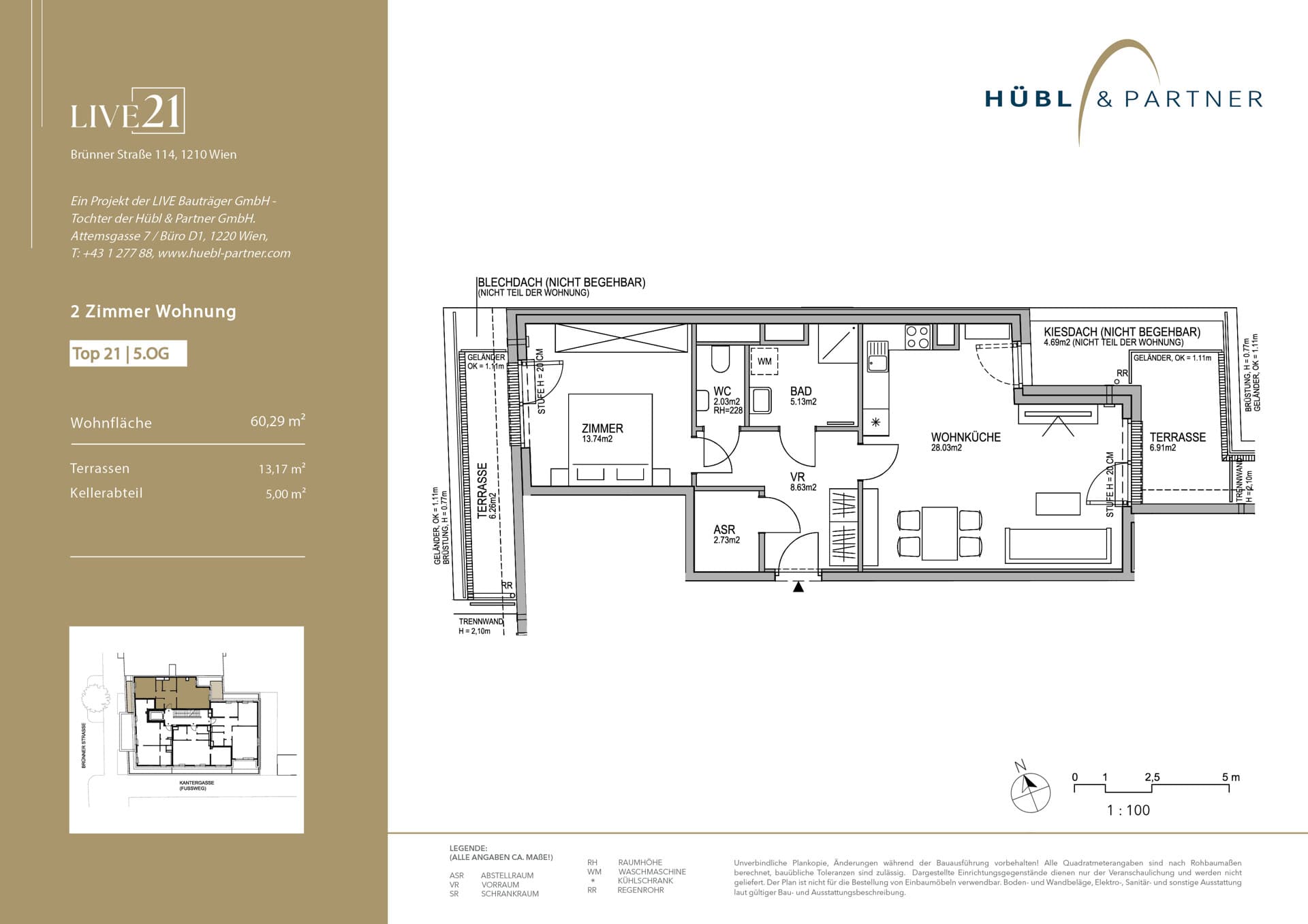 Grundriss Top 21 — LIVE21 — 2 Zimmer — 60,3 m² — 5th floor — Terrasse, Terrasse