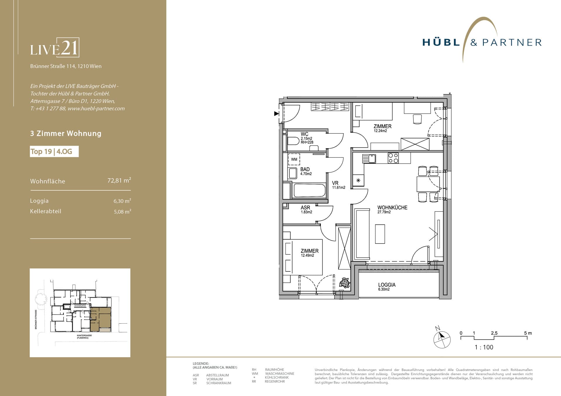 Grundriss Top 19 — LIVE21 — 3 Zimmer — 72,8 m² — 4th floor — Loggia, Loggia