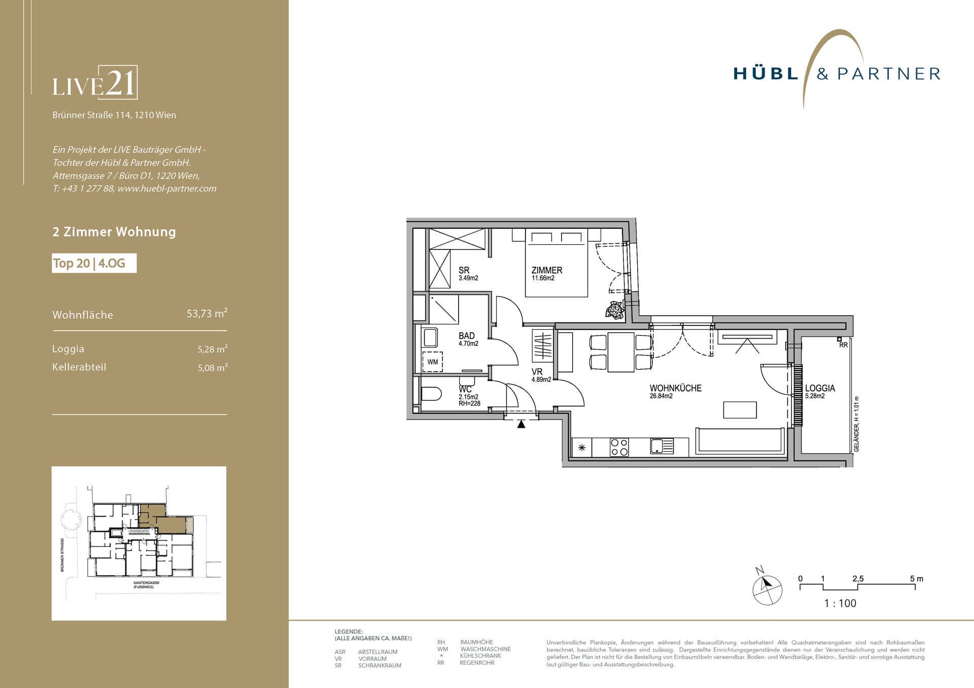 Grundriss Top 20 — LIVE21 — 2 Zimmer — 53,7 m² — 4th floor — Loggia, Loggia