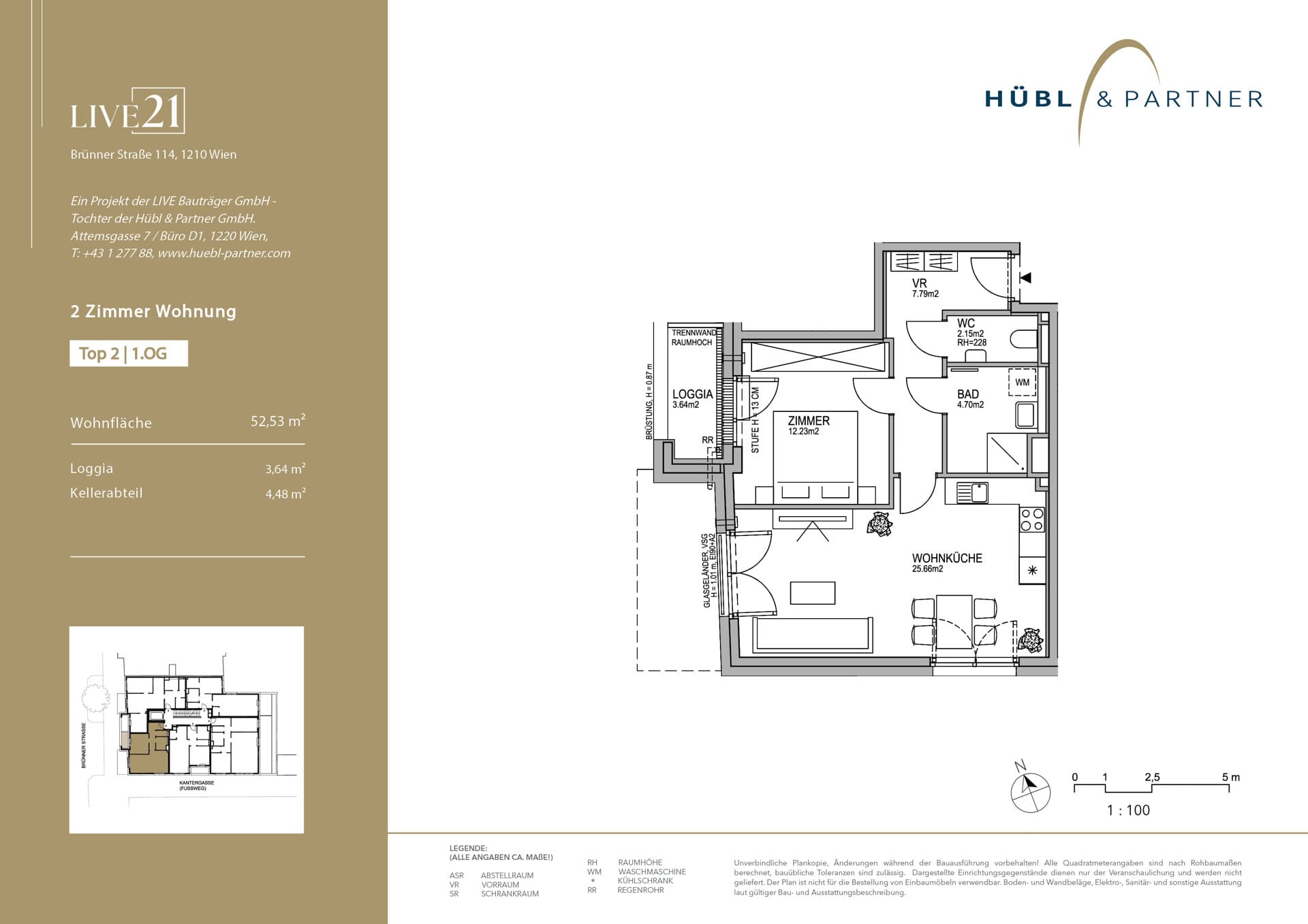 Grundriss Top 02 — LIVE21 — 2 Zimmer — 52,5 m² — 1st floor — Loggia, Loggia