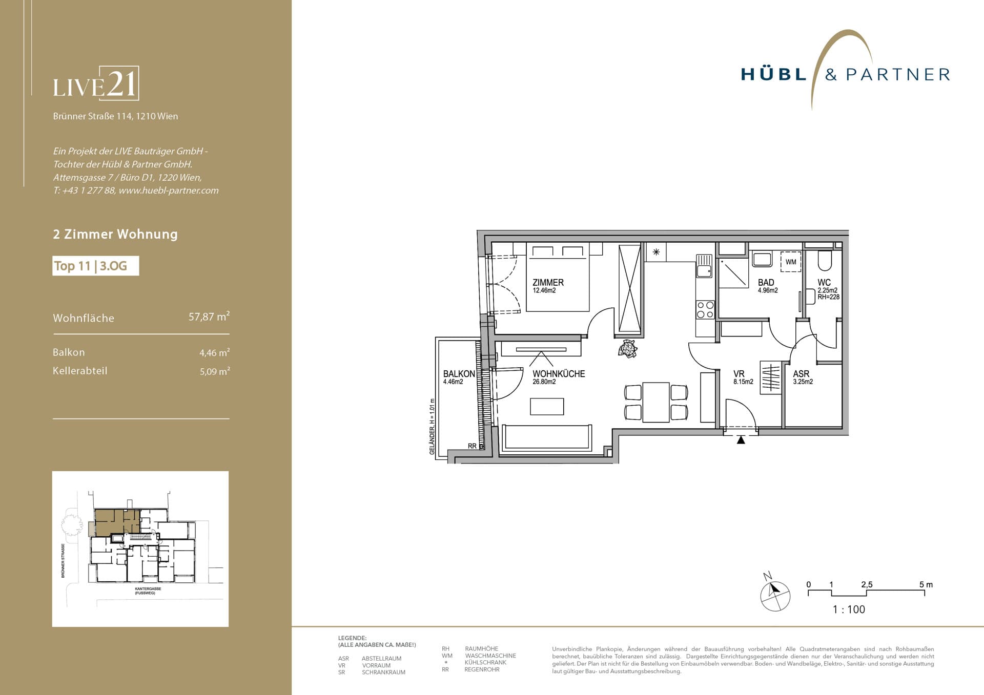 Grundriss Top 11 — LIVE21 — 2 Zimmer — 57,9 m² — 3rd floor — Balkon, Balkon