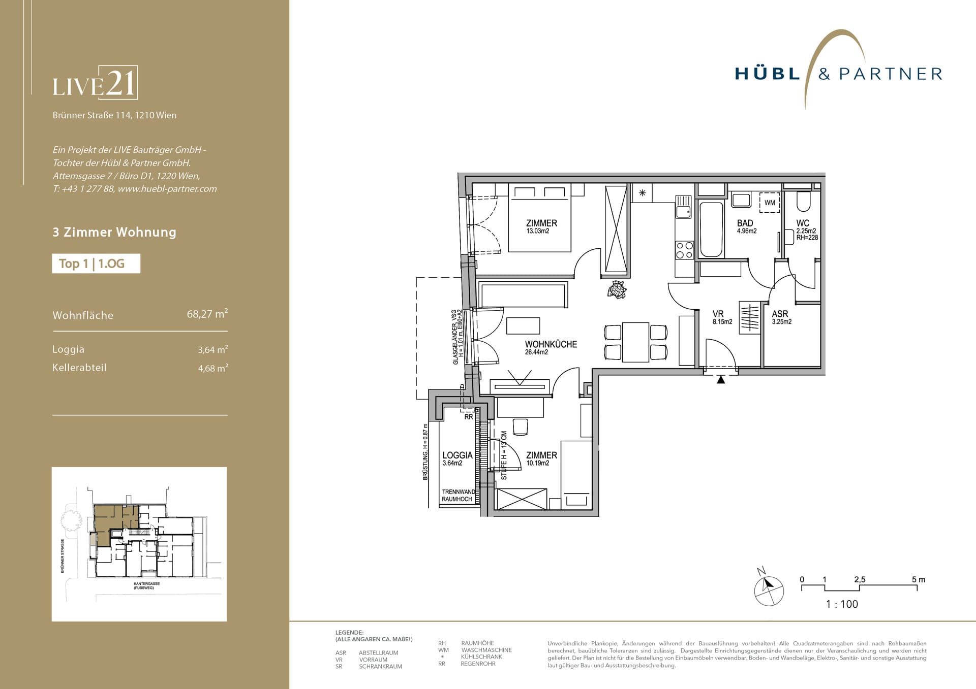 Grundriss Top 01 — LIVE21 — 3 Zimmer — 68,3 m² — 1st floor — Loggia, Loggia